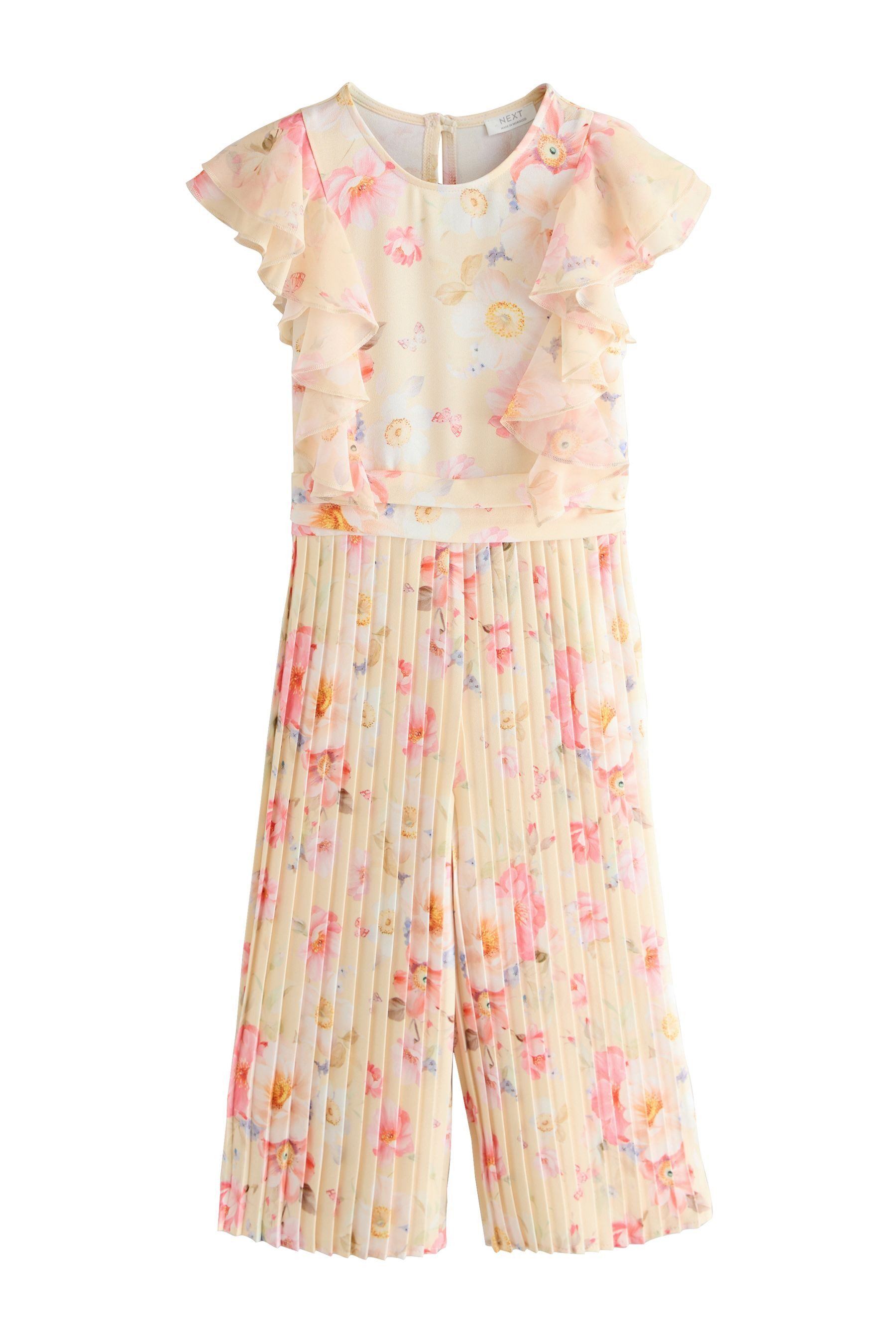 Next Jumpsuit Plissierte Jumpsuit mit kurzen Ärmeln und Rüschen (1-tlg)