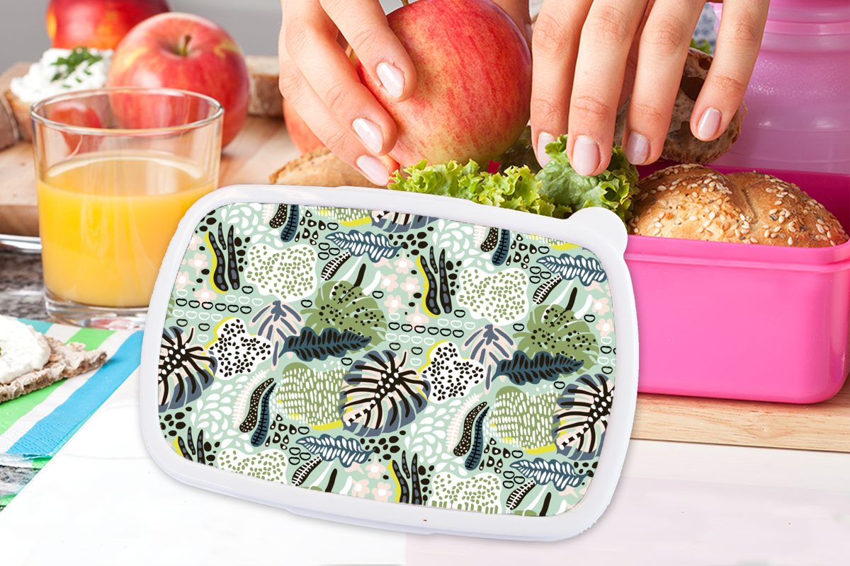 rosa Brotbox Lunchbox Pflanzen Muster, Dschungel für - Snackbox, Formen MuchoWow - (2-tlg), Kunststoff - Erwachsene, Kinder, Kunststoff, Brotdose Mädchen,