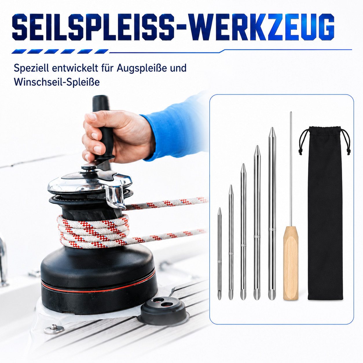 JOYOLEDER Werkzeugeinsatz Seil-Spleißwerkzeug-Set,7-Teilig,Mit Aufbewahrungsbeutel, (Enthalten 1/2" 1/4" 5/16" 3/8" 7/16" Zum Verbinden, Seilspleiß-Set Wird Zur Seilreparatur Verwendet)