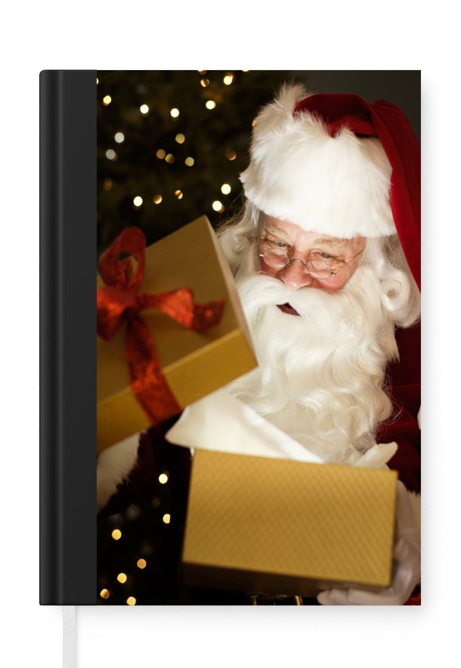 MuchoWow Notizbuch Ein Porträt des Weihnachtsmanns beim Öffnen der Weihnachtsgeschenke, Journal, Merkzettel, Tagebuch, Notizheft, A5, 98 Seiten, Haushaltsbuch | Notizbücher
