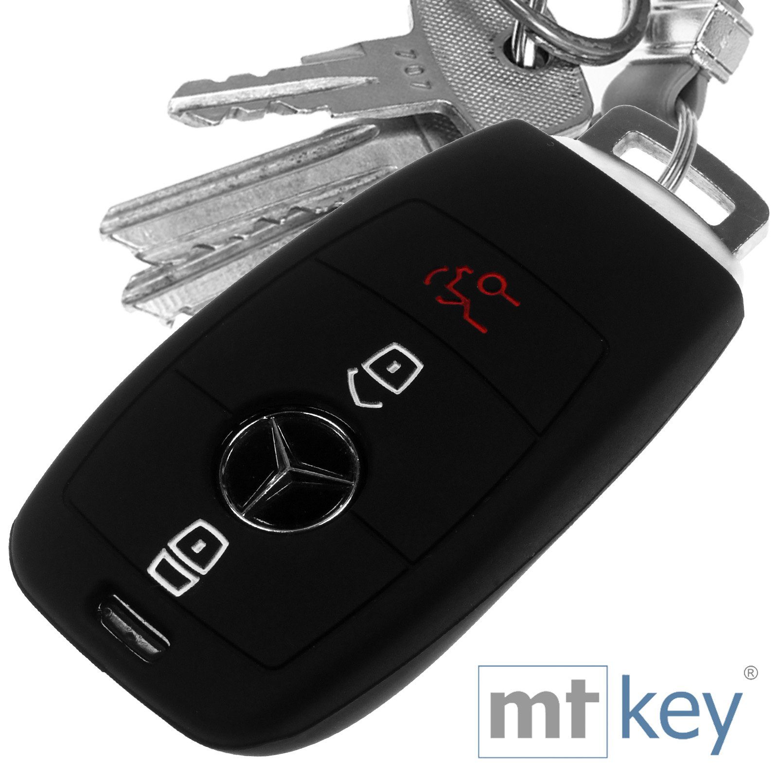 mt-key Schlüsseltasche Autoschlüssel Softcase Silikon Schutzhülle Schwarz, für Mercedes Benz E-Klasse W213 S213 C238 A238 3 Tasten KEYLESS
