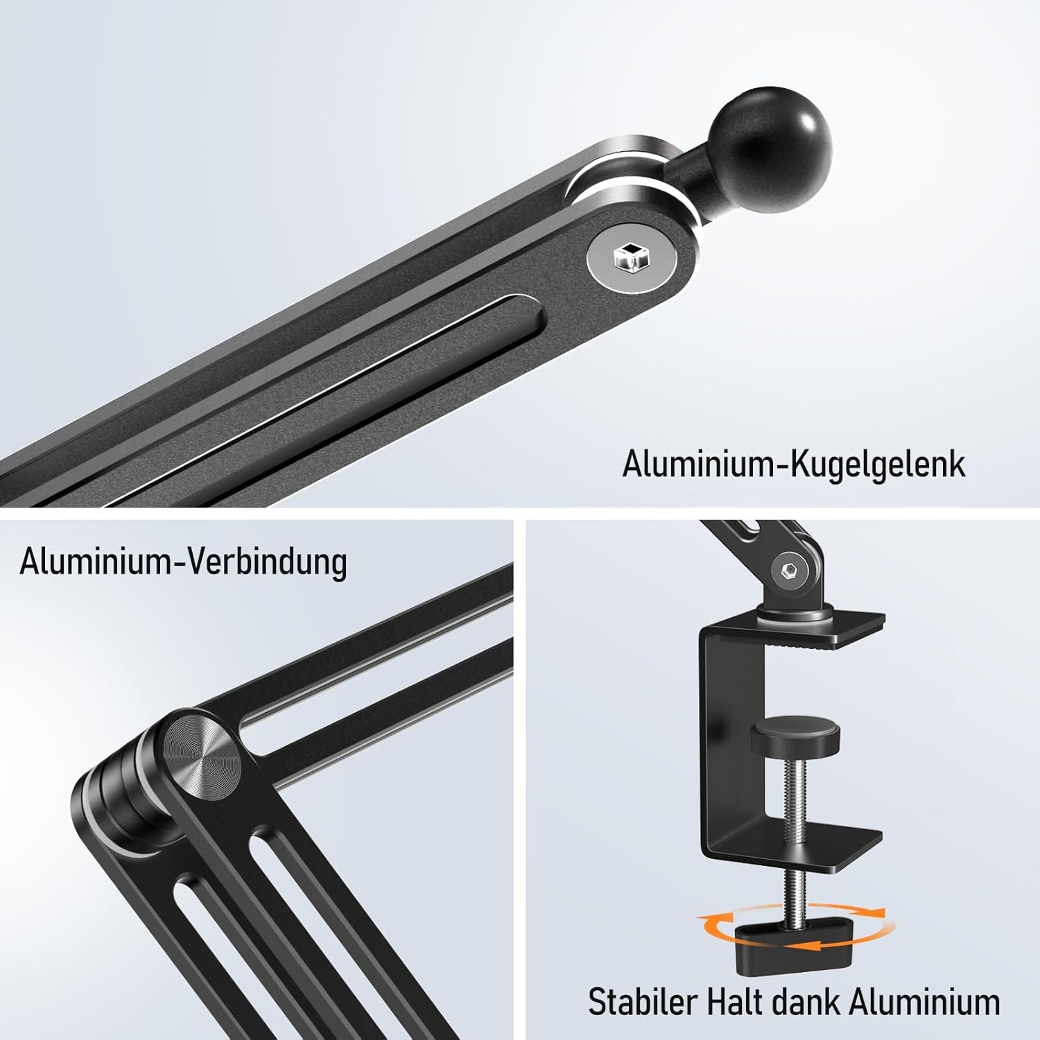 MC Star Halterung Aluminium Tablet Halterung - iPad Halterung für tisch & bett, (verstellbare Armklemme mit 360° drehbarer Basis, tablet ständer Kompatibel für  – Bild 2 von 5