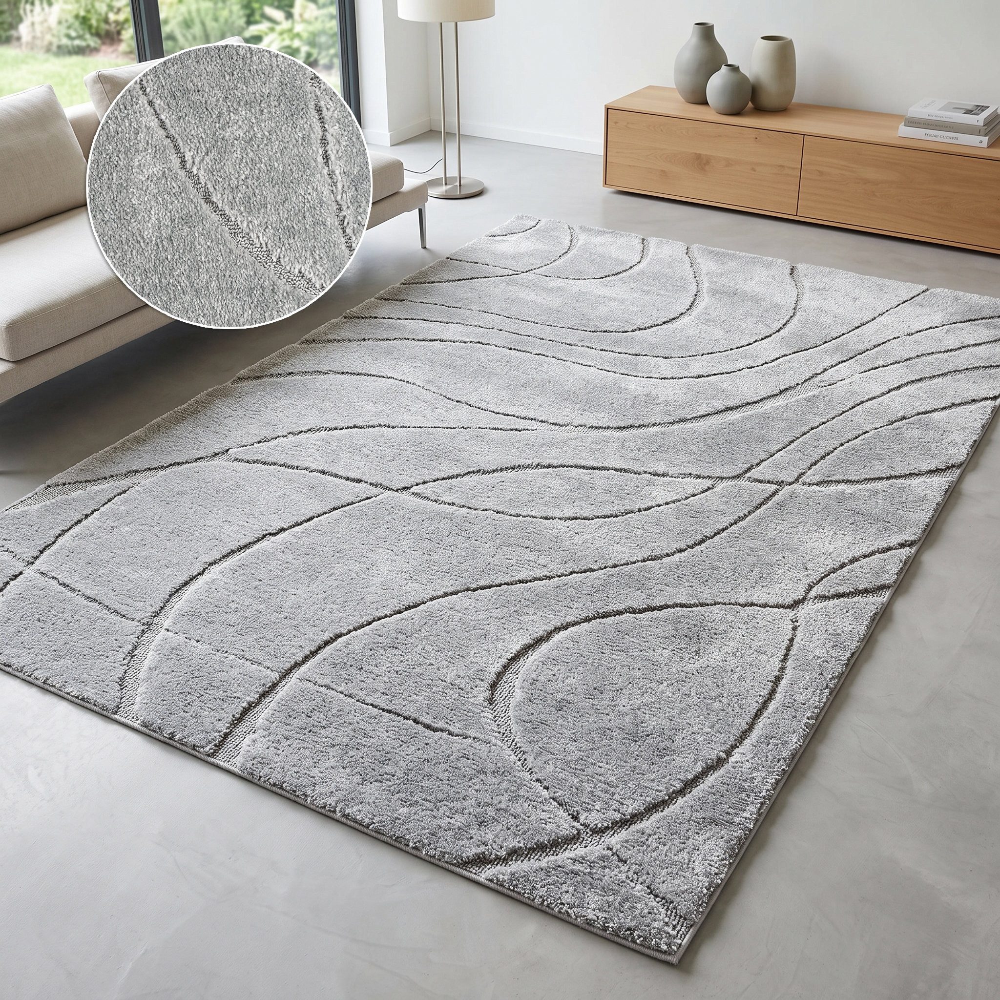 OTTO home Teppich Lavia, Wellenmuster, Hoch-Tief, rechteckig, Höhe: 20 mm, Linienmuster, modernes Design, 3D Optik, Designteppich, Wohnzimmer