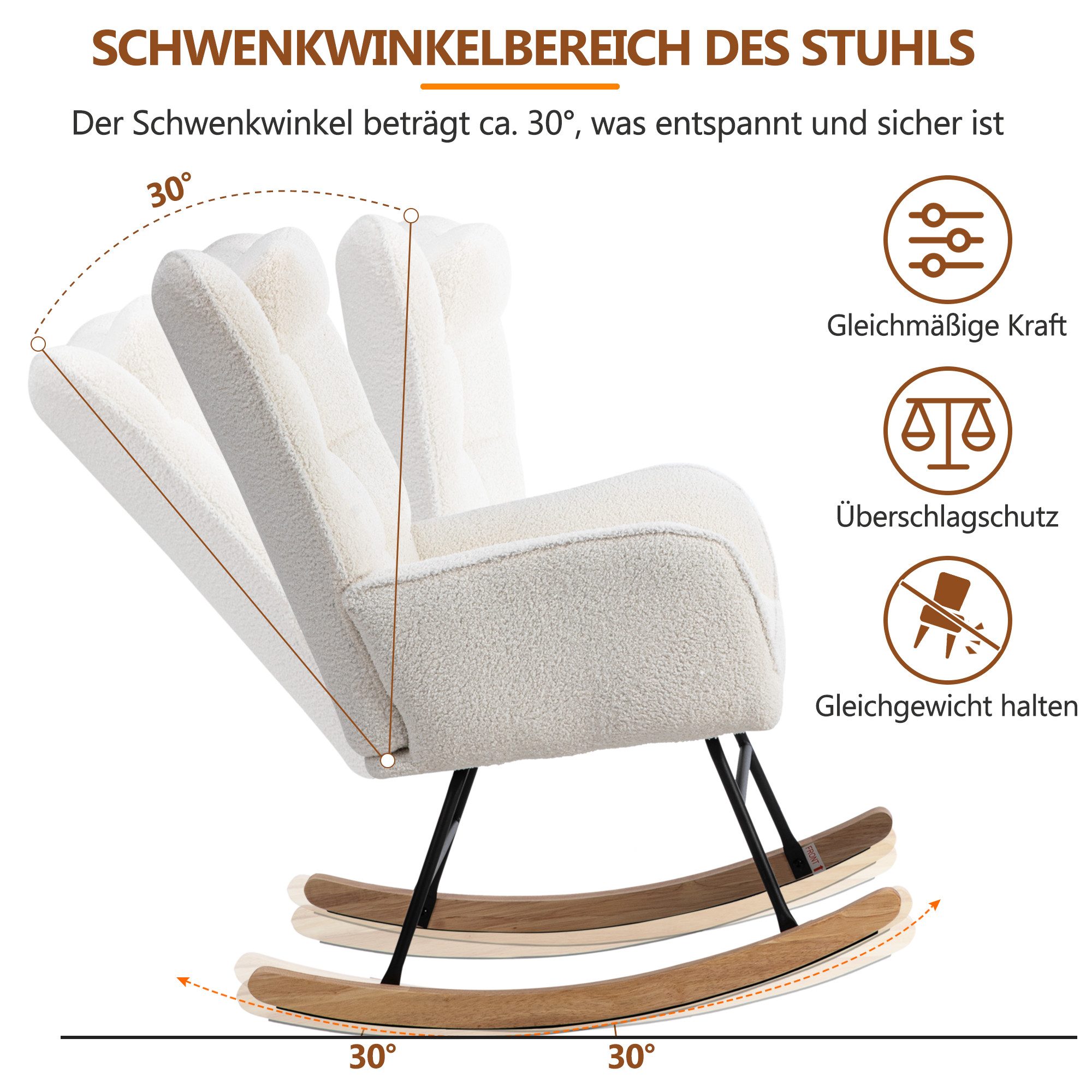 IDEASY Loungesessel Bequemer Schaukelstuhl, 93 cm hoch, Sitzbreite 43 cm – (inklusive 1 Fußstütze (49*38*37 cm) und 1 Lendenkissen), mit Relaxfunktion