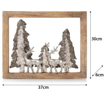Moritz Skulptur Rentiere im Wald 30 cm im Rahmen, Holz, Tischdeko, Fensterdeko, Wanddeko, Holzdeko, Weihnachtsdeko