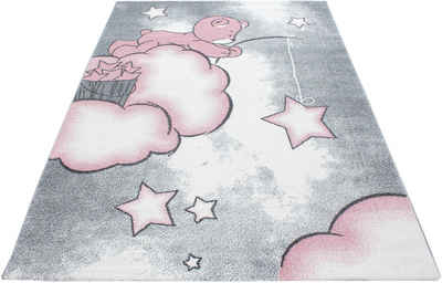 Kinderteppich Kids 580, Ayyildiz Teppiche, rechteckig, Höhe: 12 mm, Teddybär, Sterne Design, Kurzflor