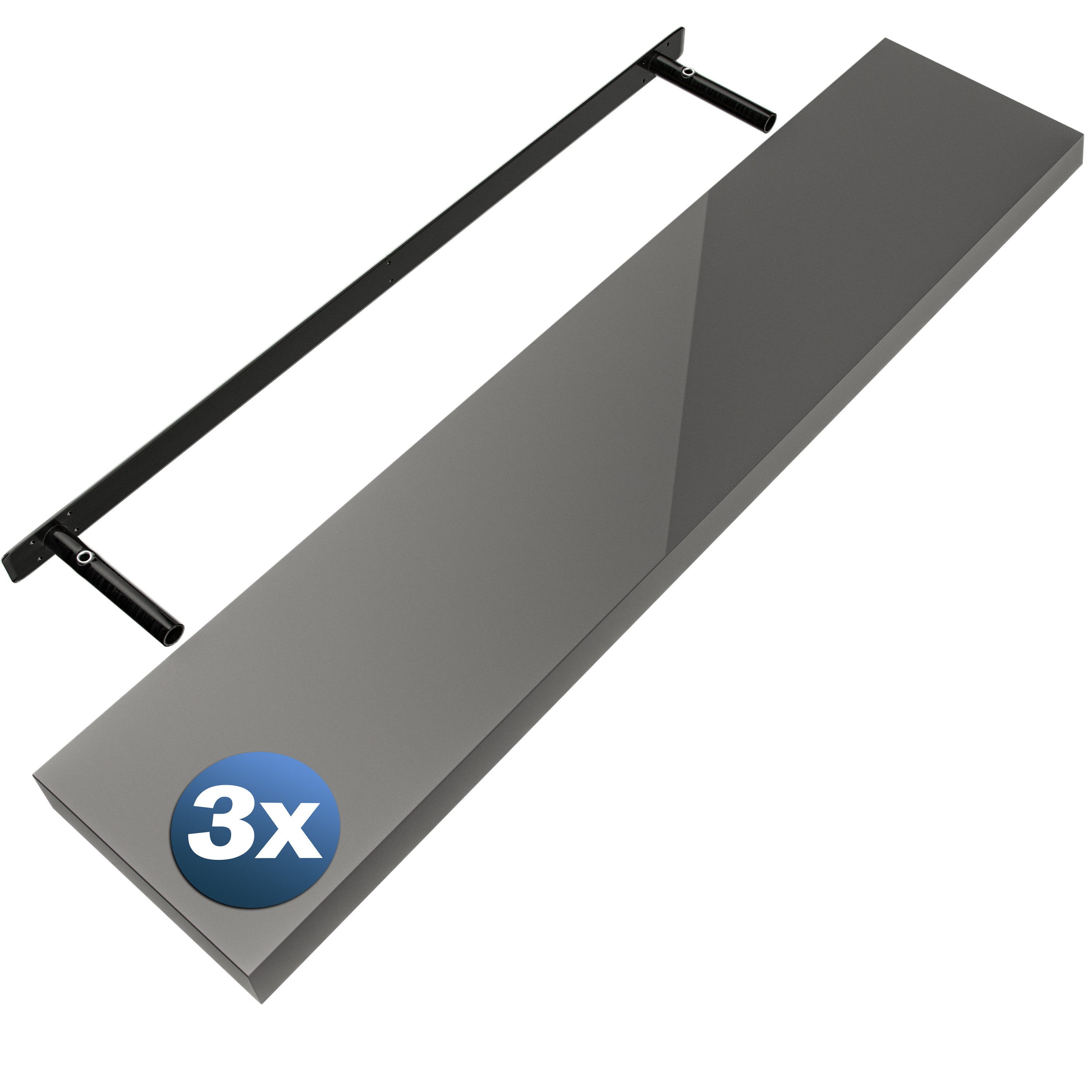 Casaria Wandregal Schweberegal, Grau Hängeregal mit Halterung 15kg Tragkraft Küche Hochglanz 110cm