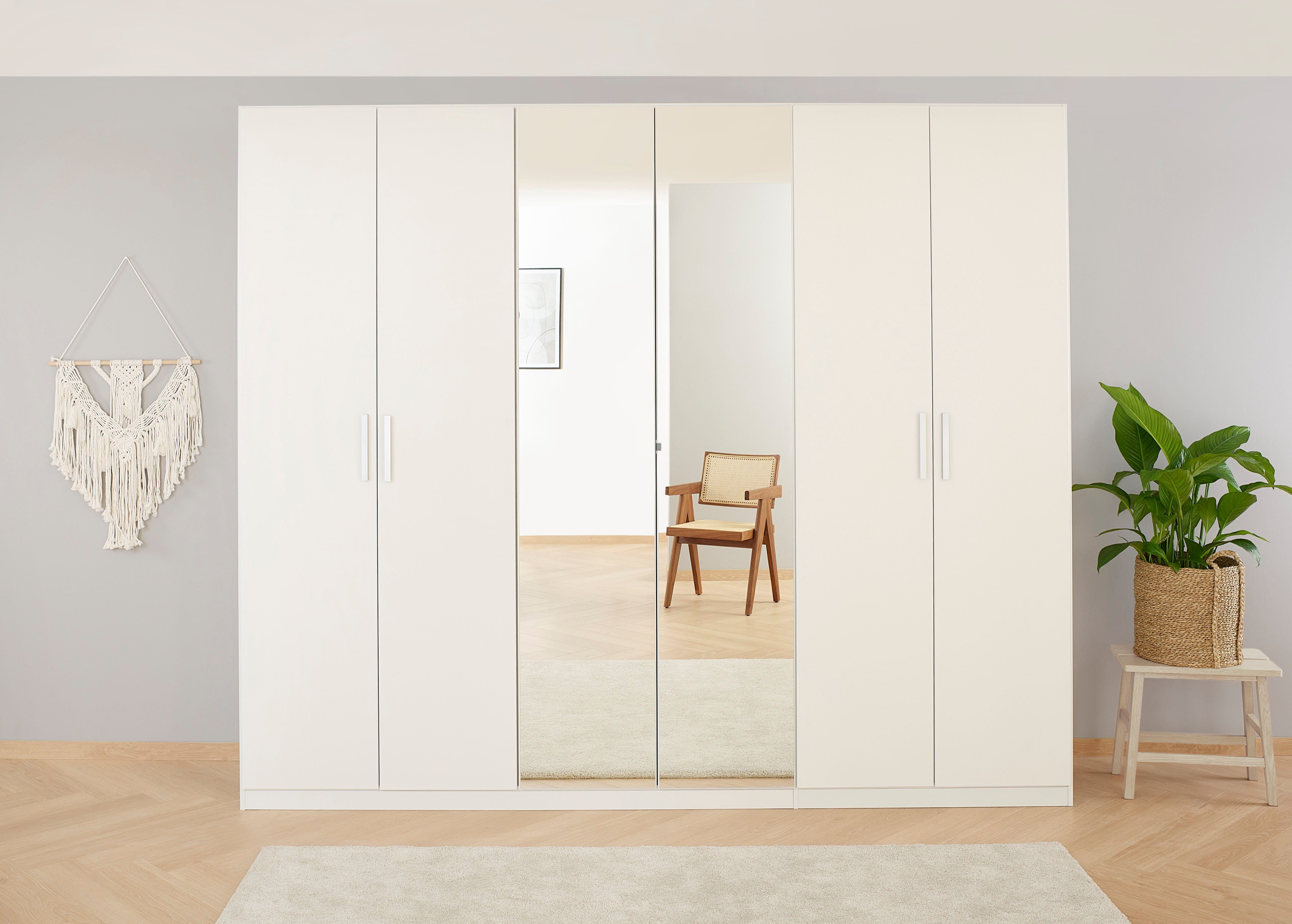 rauch Drehtürenschrank Kleiderschrank Schrank Garderobe Ankleide KOLUNA mit Dekor-Front (Breiten 181/226/271/315 cm Höhen 210/229 cm) mit Spiegel, inkl. 2 Innenschubladen sowie extra Böden