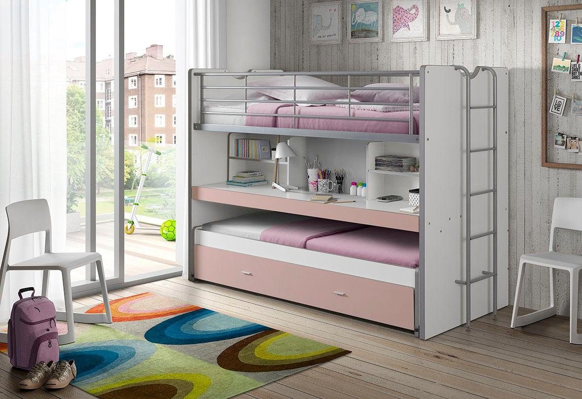 Ausgezeichnet Vipack Hochbett Bonn, Deal für Schreibtisch und begrenzte weiß/rosa mit 3 Schlafgelegenheiten Zeit