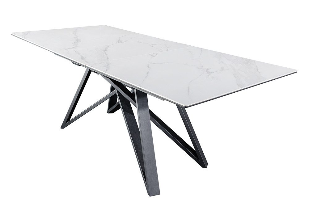 riess-ambiente Esstisch ATLAS 160-200cm weiß/schwarz – Keramik, Marmor-Design, Metallgestell (Einzelartikel, 1-St), ausziehbar für flexible Nutzung – ideal für bis zu 8 Personen