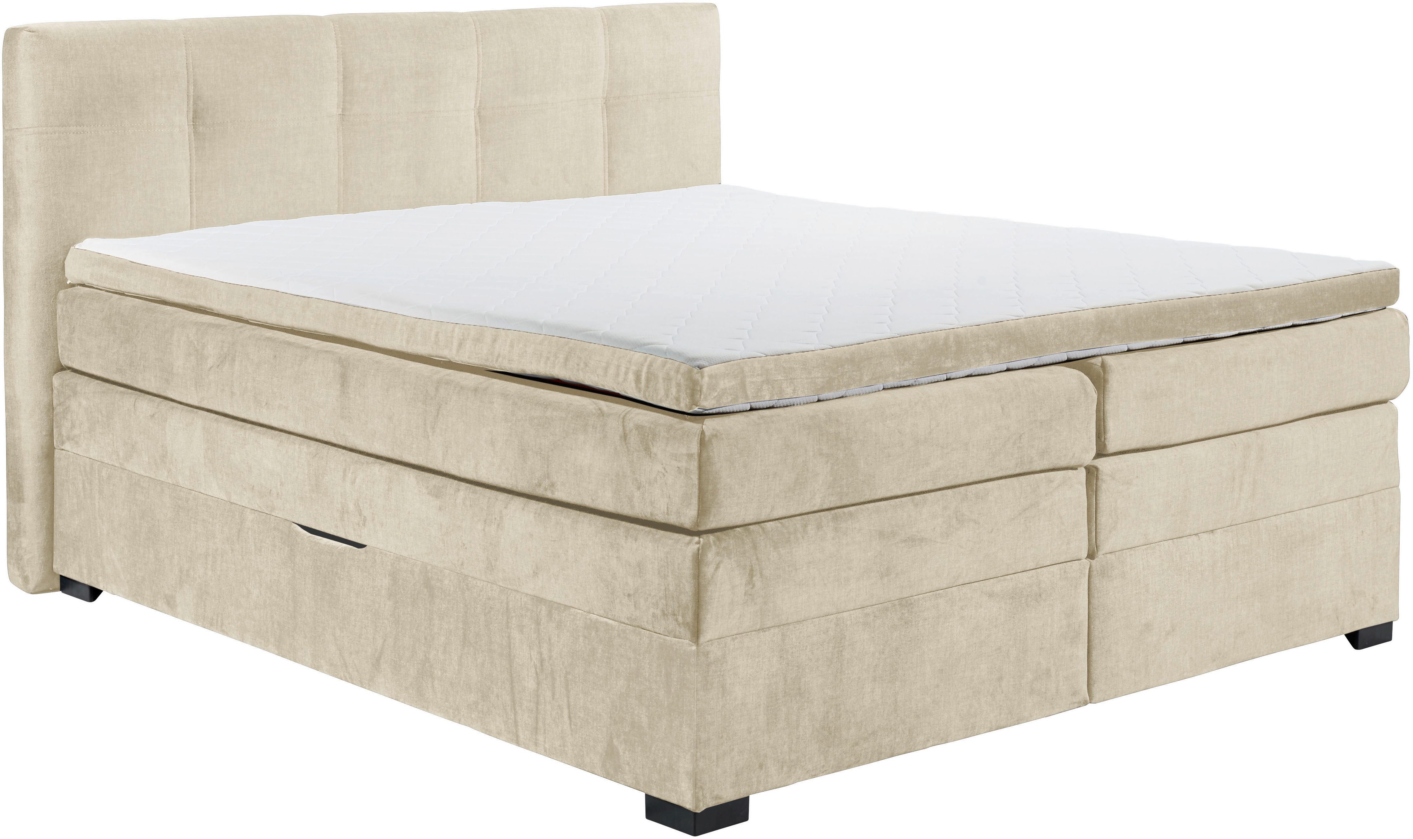 ED EXCITING DESIGN Boxspringbett Fanes mit Komforteinstiegshöhe von 73cm, erhältlich in 180x200cm, inkl. Bettkasten und 7cm Visco-Topper