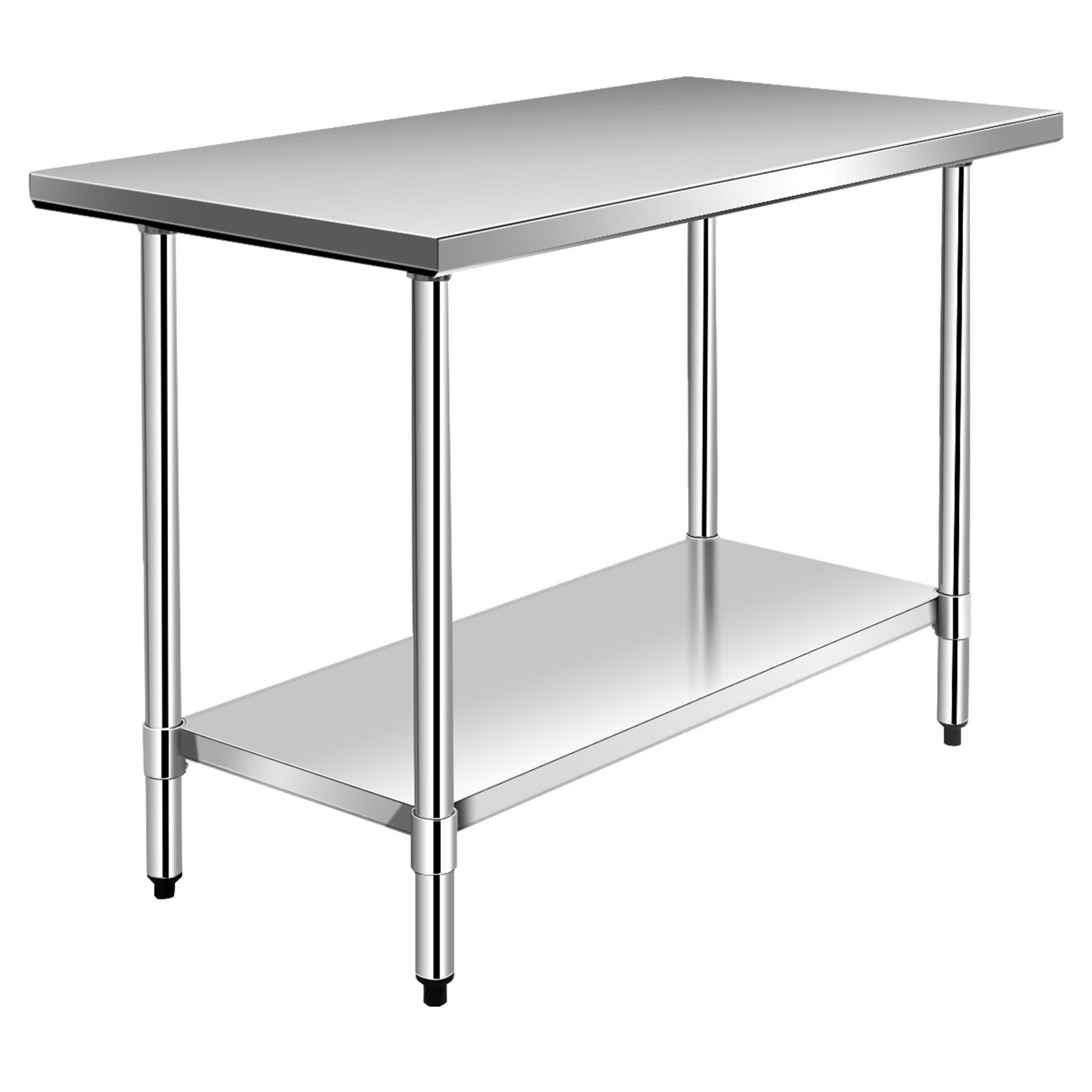 COSTWAY Küchentisch, Arbeitstisch, mit Zwischenbord, 122x61x90cm, Edelstahl