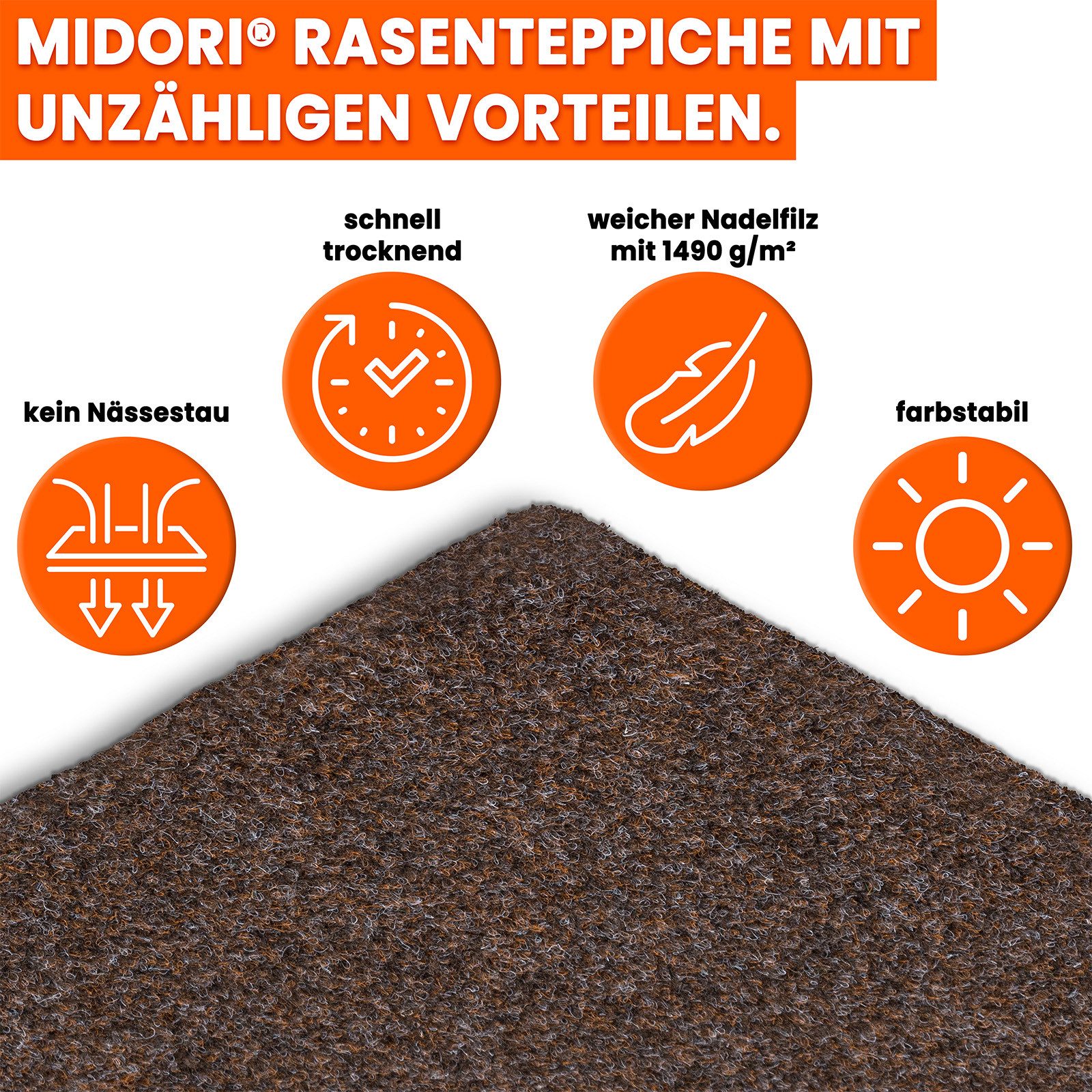 Midori Rasenteppich, Rasenteppich Kunstrasen Drainage-Noppen 100 günstig online kaufen