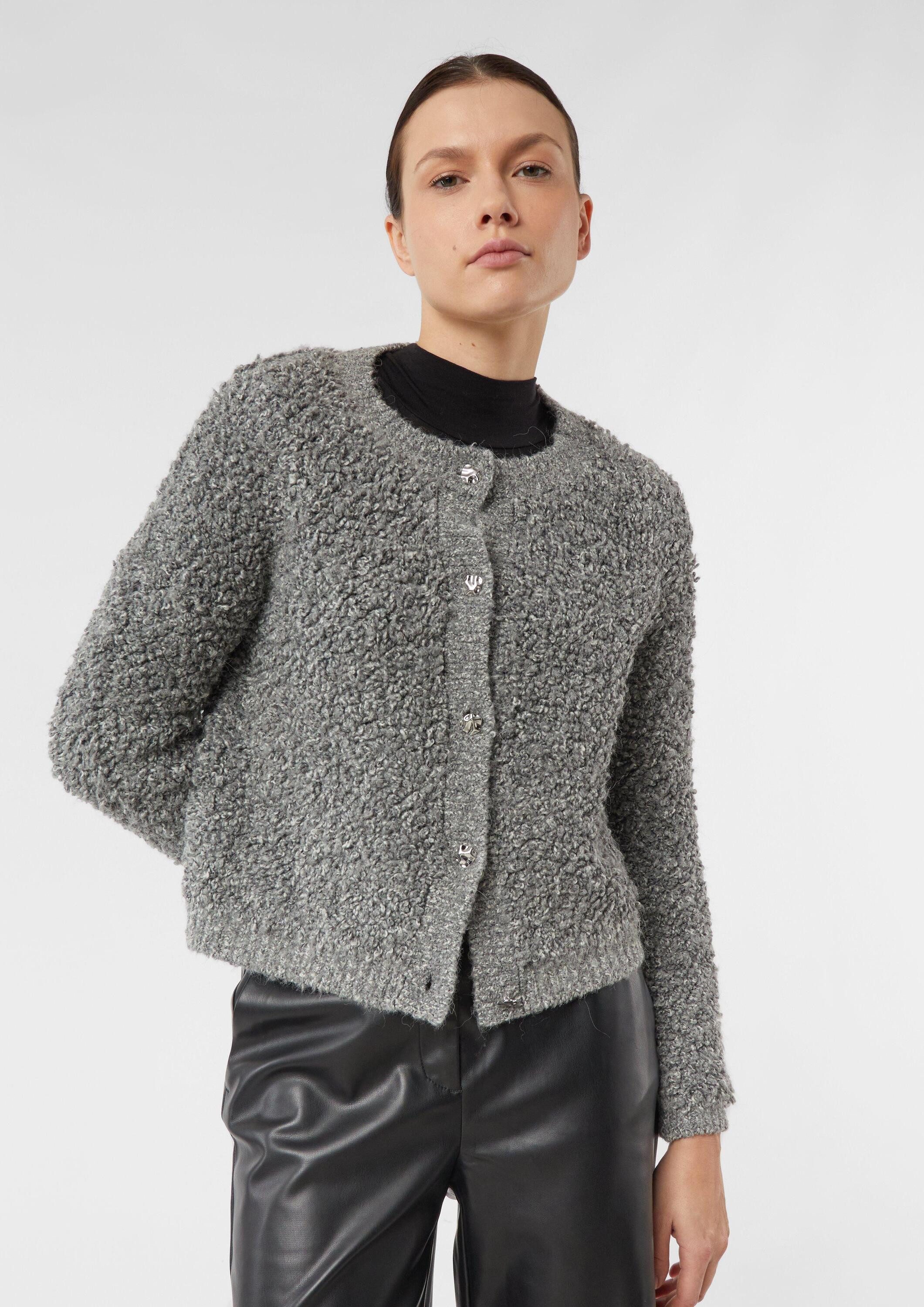 comma Cardigan Strickjacke Strickcardigan aus Bouclégarn mit Zierknöpfen