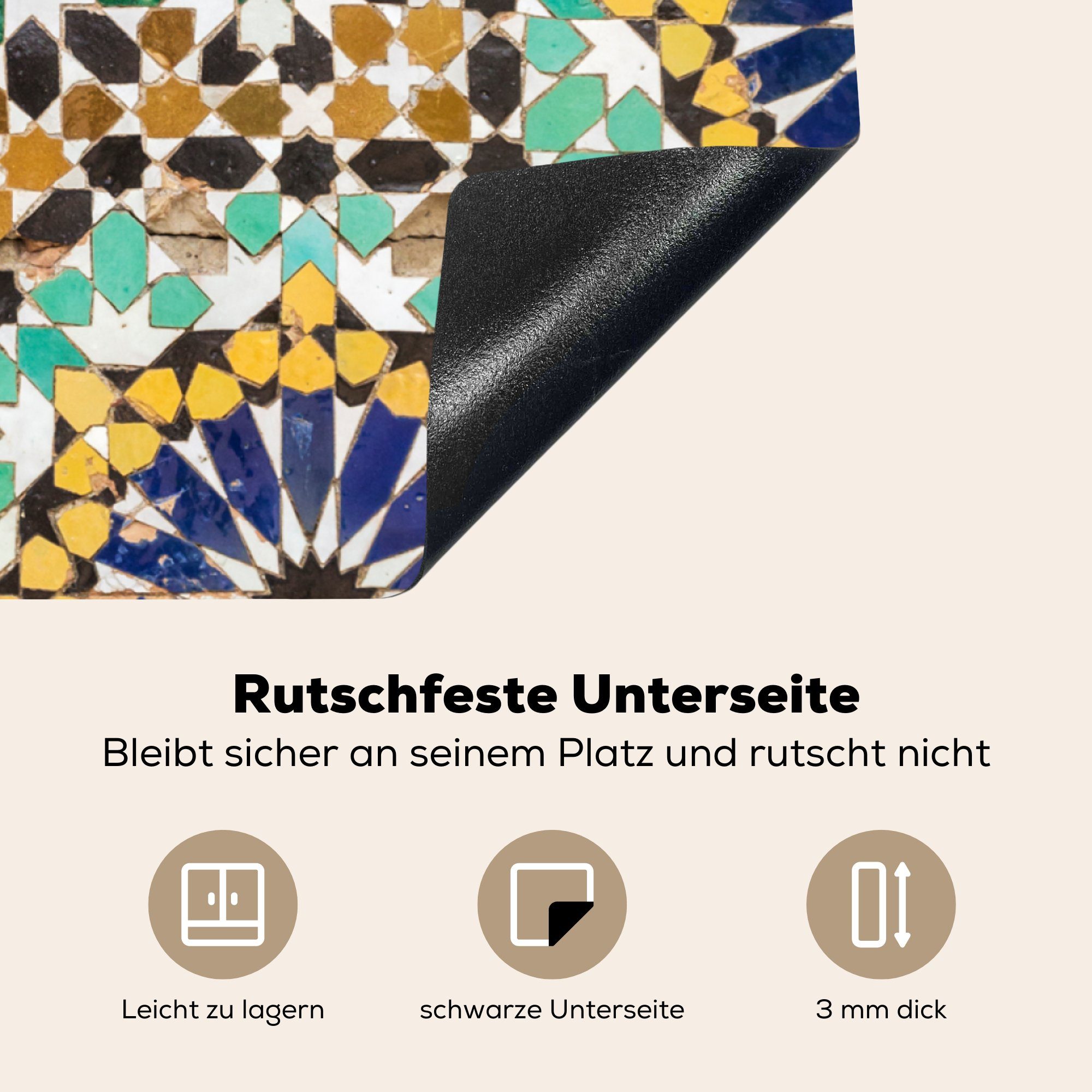 MuchoWow Herdblende-/Abdeckplatte Mosaiks, Nahaufnahme Eine Arbeitsplatte 78x78 tlg), Vinyl, Ceranfeldabdeckung, eines küche für cm, (1 marokkanischen