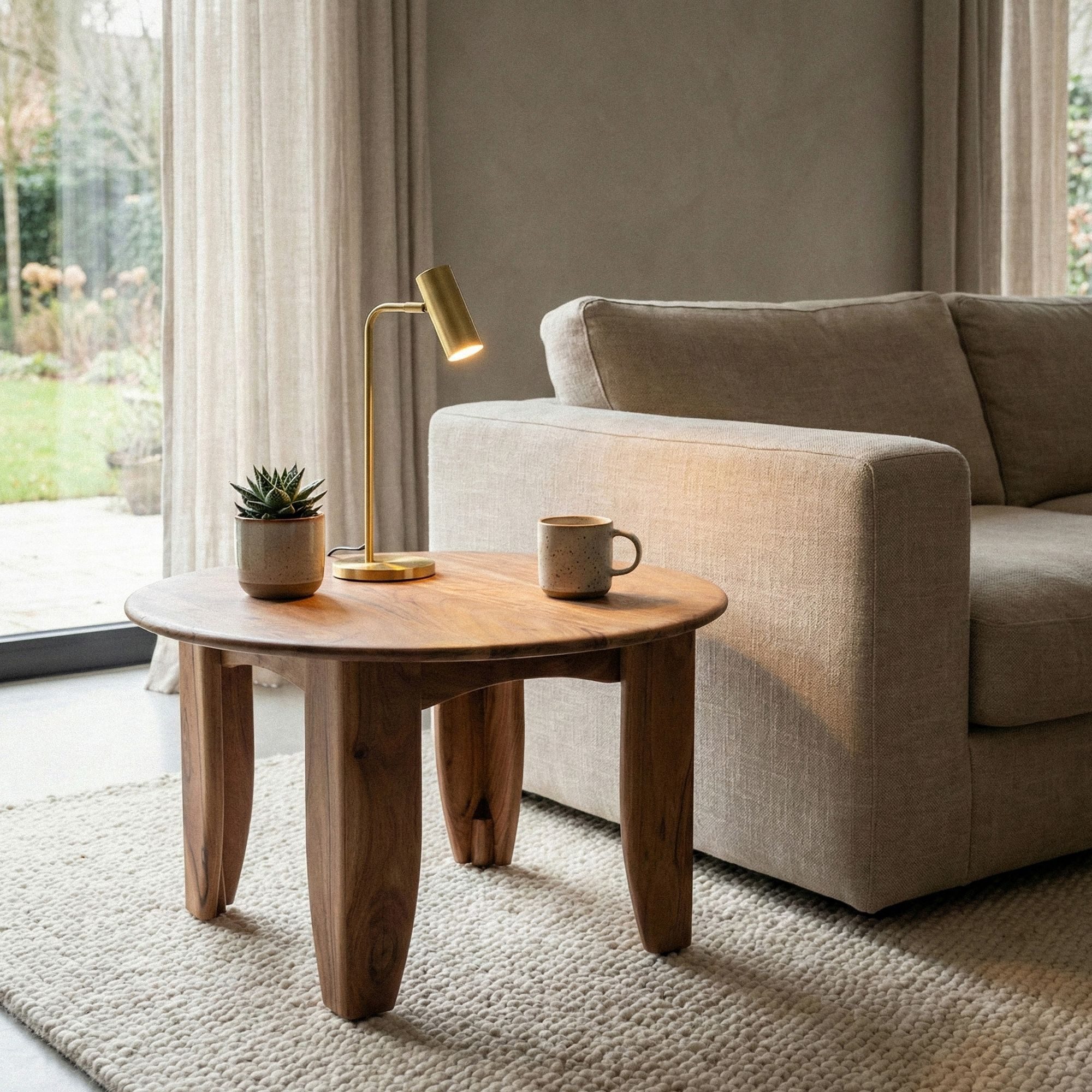 Wohnling Couchtisch WL7.598 Wohnzimmertisch 60cm Massivholz Loungetisch Sofatisch Rund (Natürliche Holzoptik mit warmer Ausstrahlung), Massive Verarbeitung und ausdrucksstarke Maserung