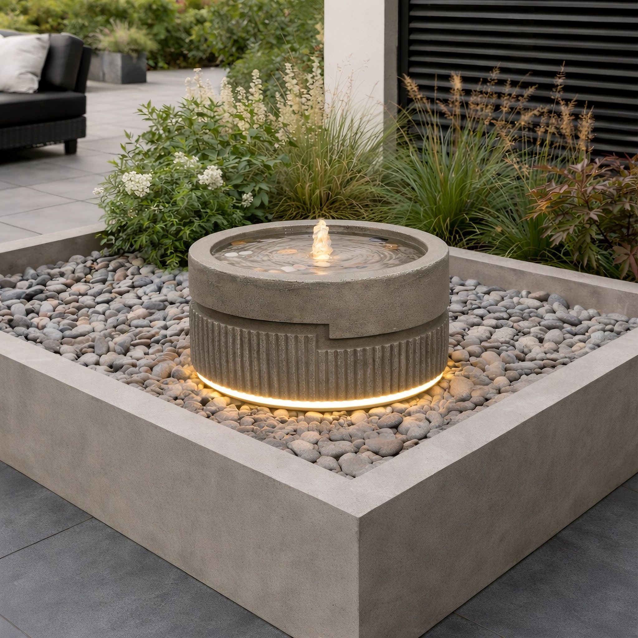 Wacredo Gartenbrunnen Premium Wasserspiel Komplettset Mauritius, Wasserbecken BxT: 39x39 cm, Gesamtmaß: 39 x 39 x 25cm (L x B x H)