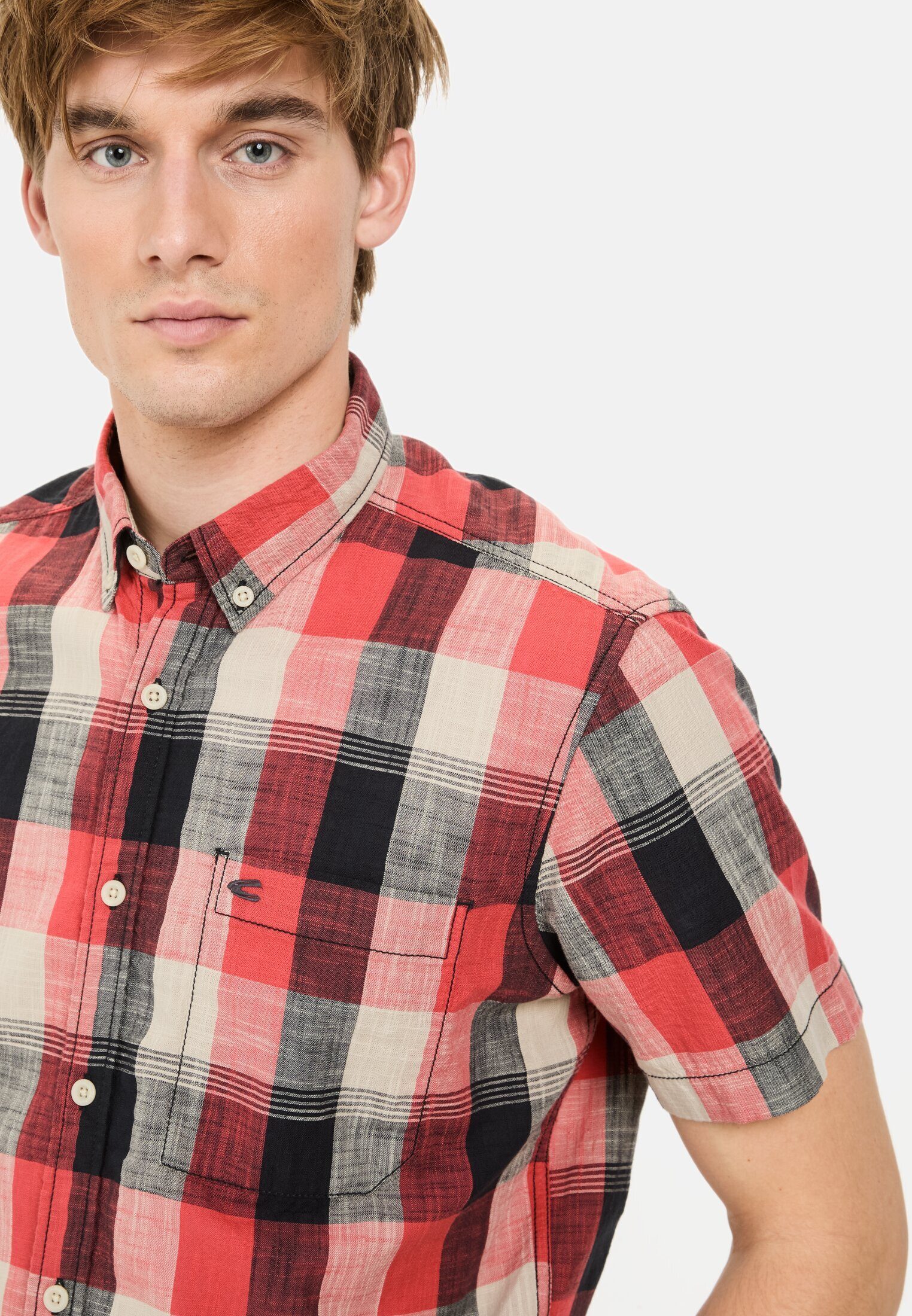 camel active Kurzarmhemd aus reiner Baumwolle Kurzarm Button-Down