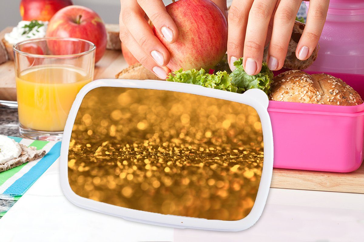 MuchoWow Lunchbox Erwachsene, für Brotbox Gold (2-tlg), Brotdose - Kunststoff, - Abstrakt Kinder, Wassertropfen Kunststoff - Luxe, Mädchen, Snackbox, rosa