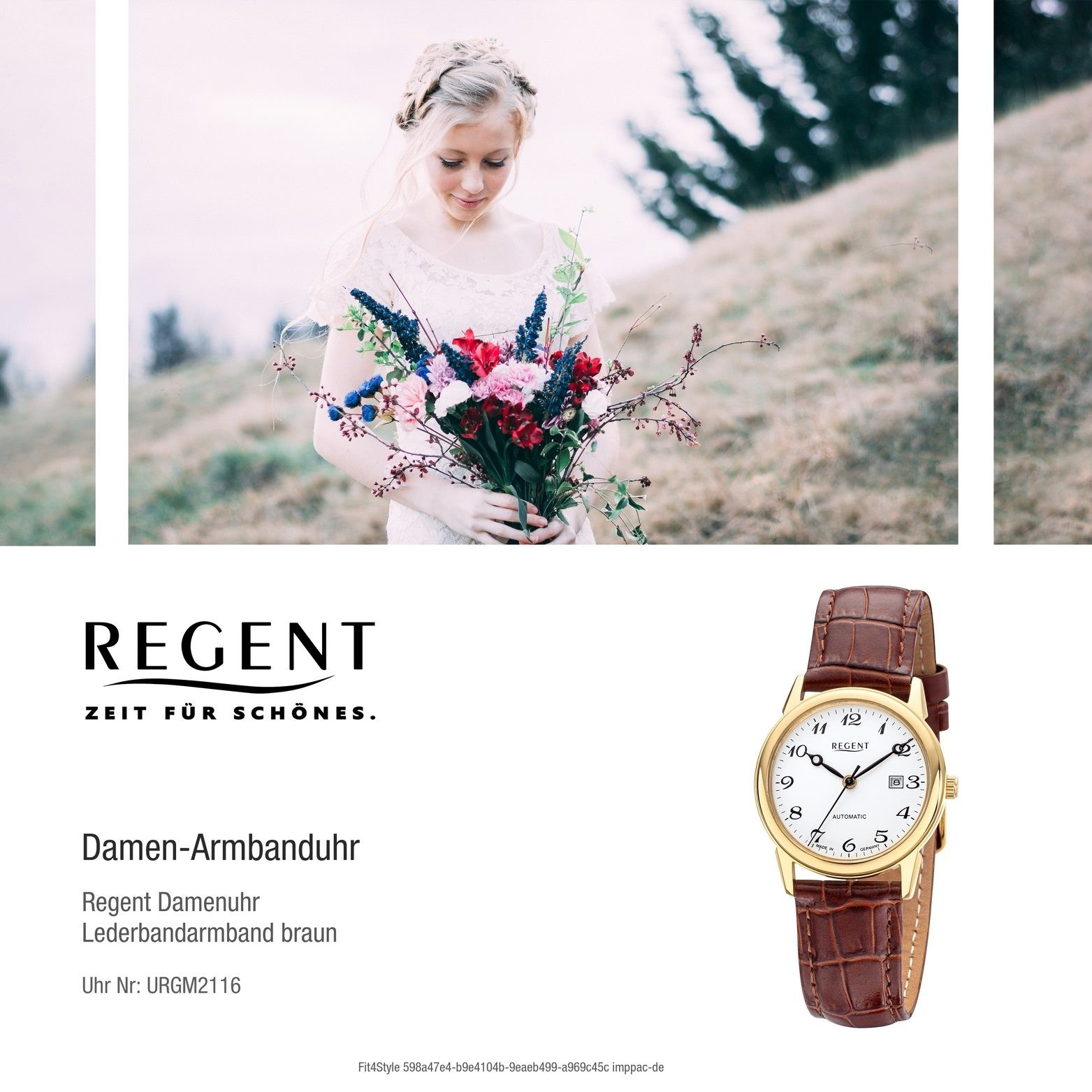 Regent (ca. Analog, braun, mittel 32mm) Damenuhr Damen Gehäuse, Quarzuhr Lederbandarmband rundes Regent Armbanduhr