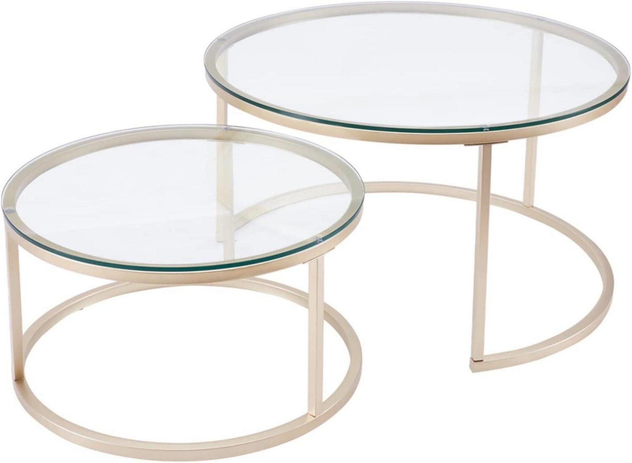 LuxusKollektion Couchtisch Couchtisch 2er Set Gold Glas Metallgestell Beistelltisch rund