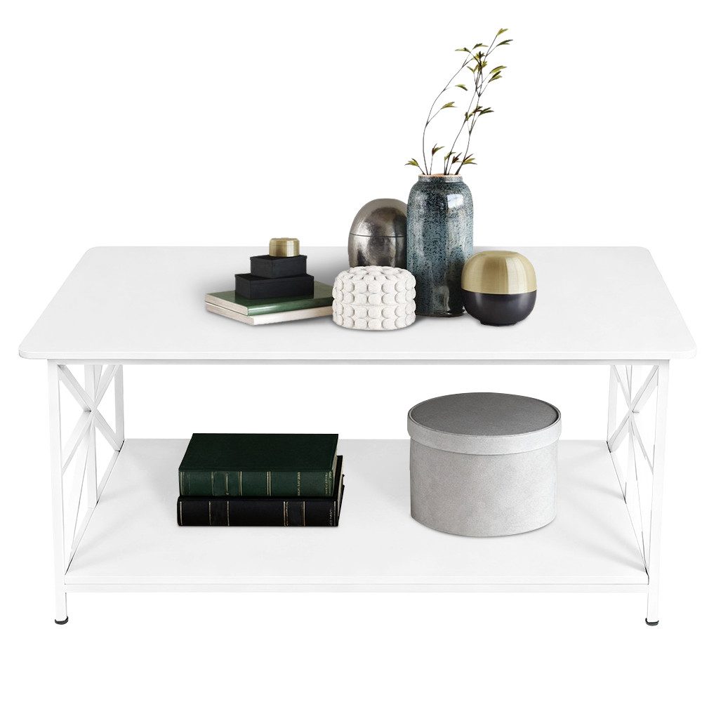 JEOBEST Couchtisch Wohnzimmertisch Holz mit offenes Fach, Sofatisch Rechteckig, (2-stöckiger) Rustikales Design 100x52x47.5cm