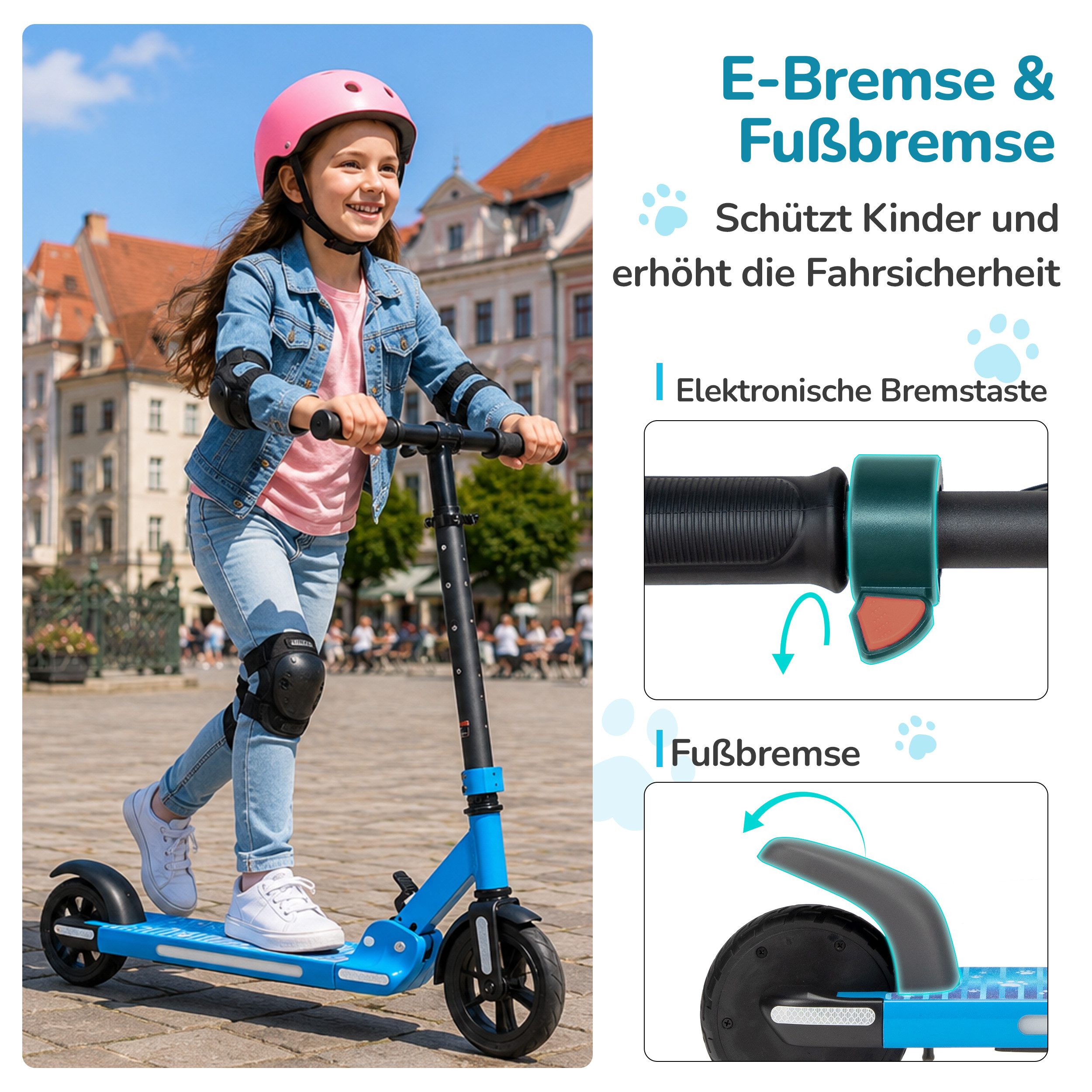 Vankel Elektro-Kinderroller ab 6 Jahren, klappbar, höhenverstellbar, für ca. 110-160cm, Belastbarkeit 50 kg, 14km/h, E Scooter für Kinder, faltbar, nur 6,5kg