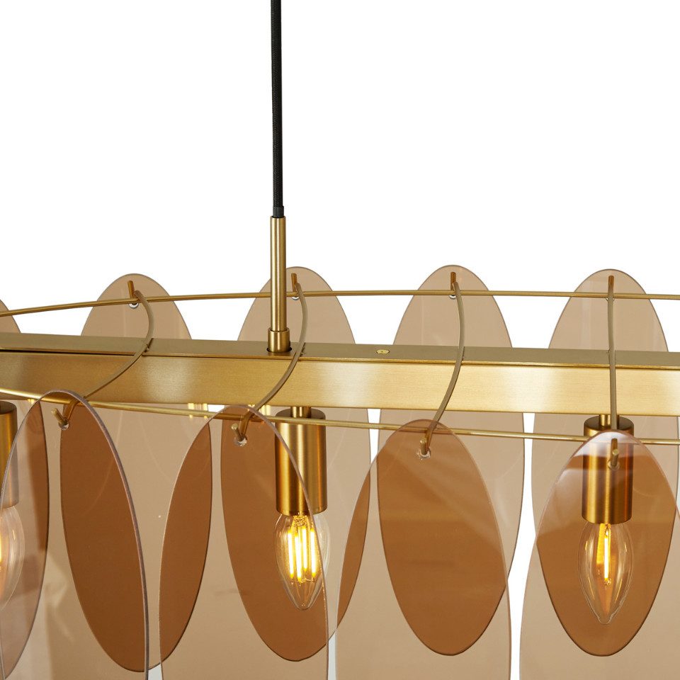 Qazqa Pendelleuchte Mochan, ohne Leuchtmittel, Warmweiß, QAZQA Hängeleuchte, e14, gold, Glas, Art Deco