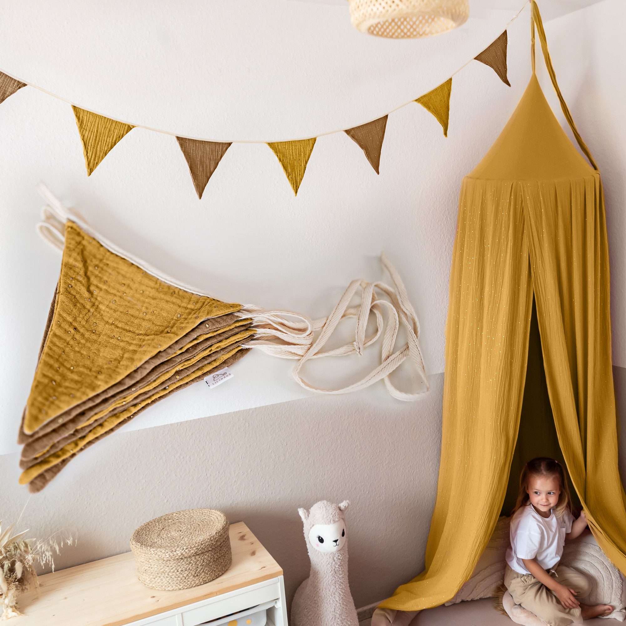 lilimaus Wimpelkette Sternenkette für Kinderzimmer - handgenähte Stoff-Girlande, handgefertigte Stoff-Girlande ca. 300 cm - Wimpel oder Sterne