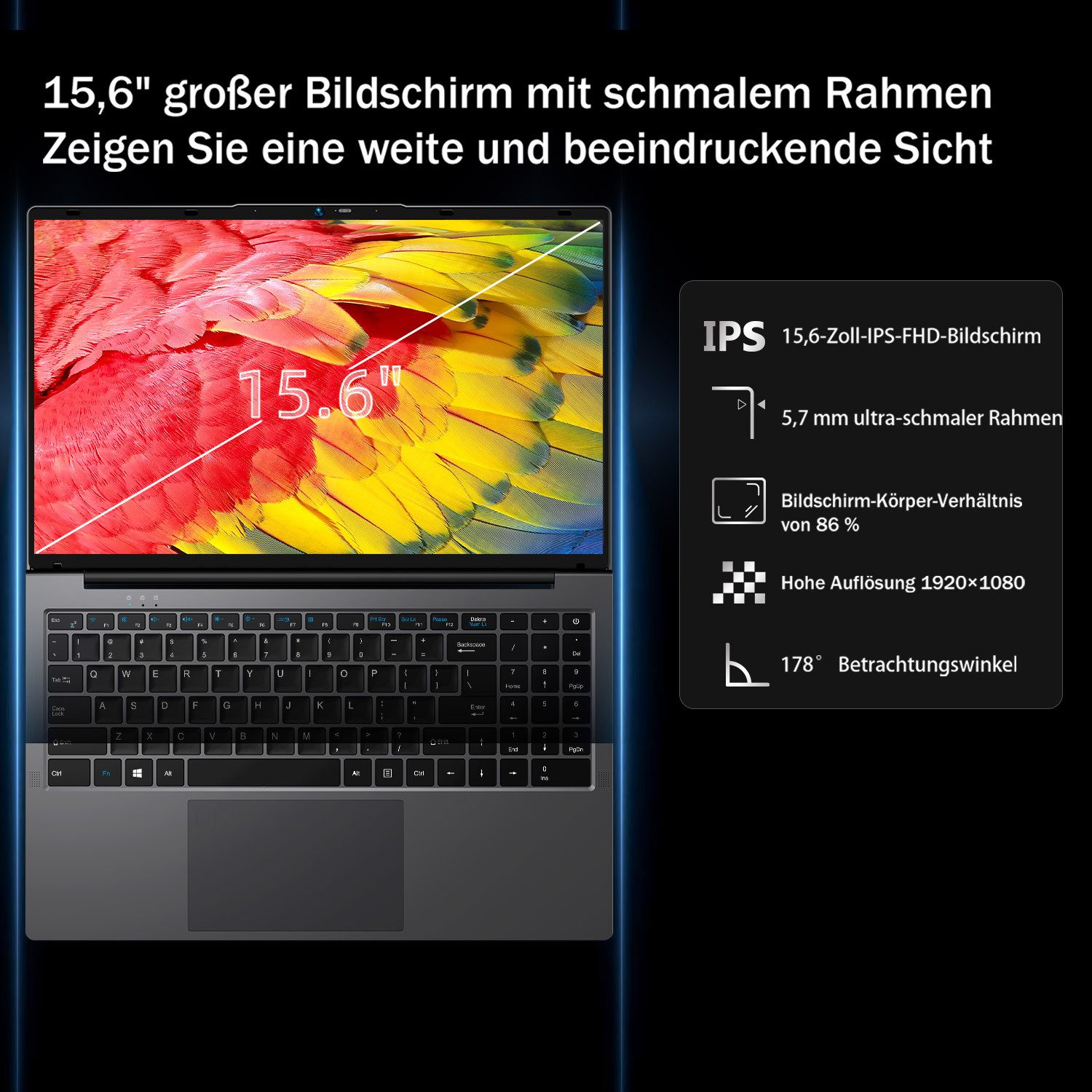 BMAX 15,6 Zoll FHD IPS Laptop, Windows 11, 180° aufklappbar Notebook (39,62 cm/15.6 Zoll, Intel Celeron N100, Intel 12. Generation UHD-Grafik, 16 GB, 512 GB SSD, mit Intel N100 Prozessor, 16GB LPDDR4 RAM & 512GB SSD)