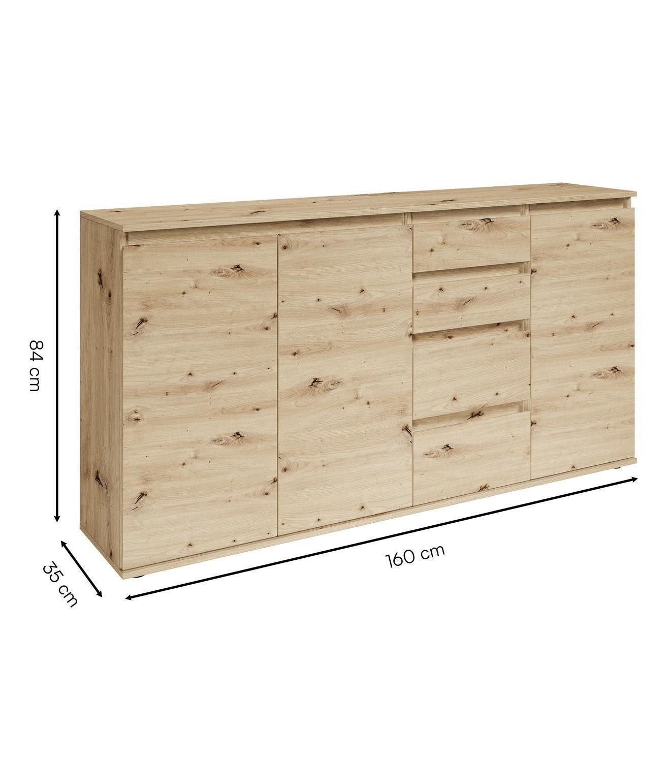 Bega Consult Sideboard BREST, Artisan Eiche Dekor, 3 Türen, 4 Schubladen, B 160 x H 84 x T 35 cm