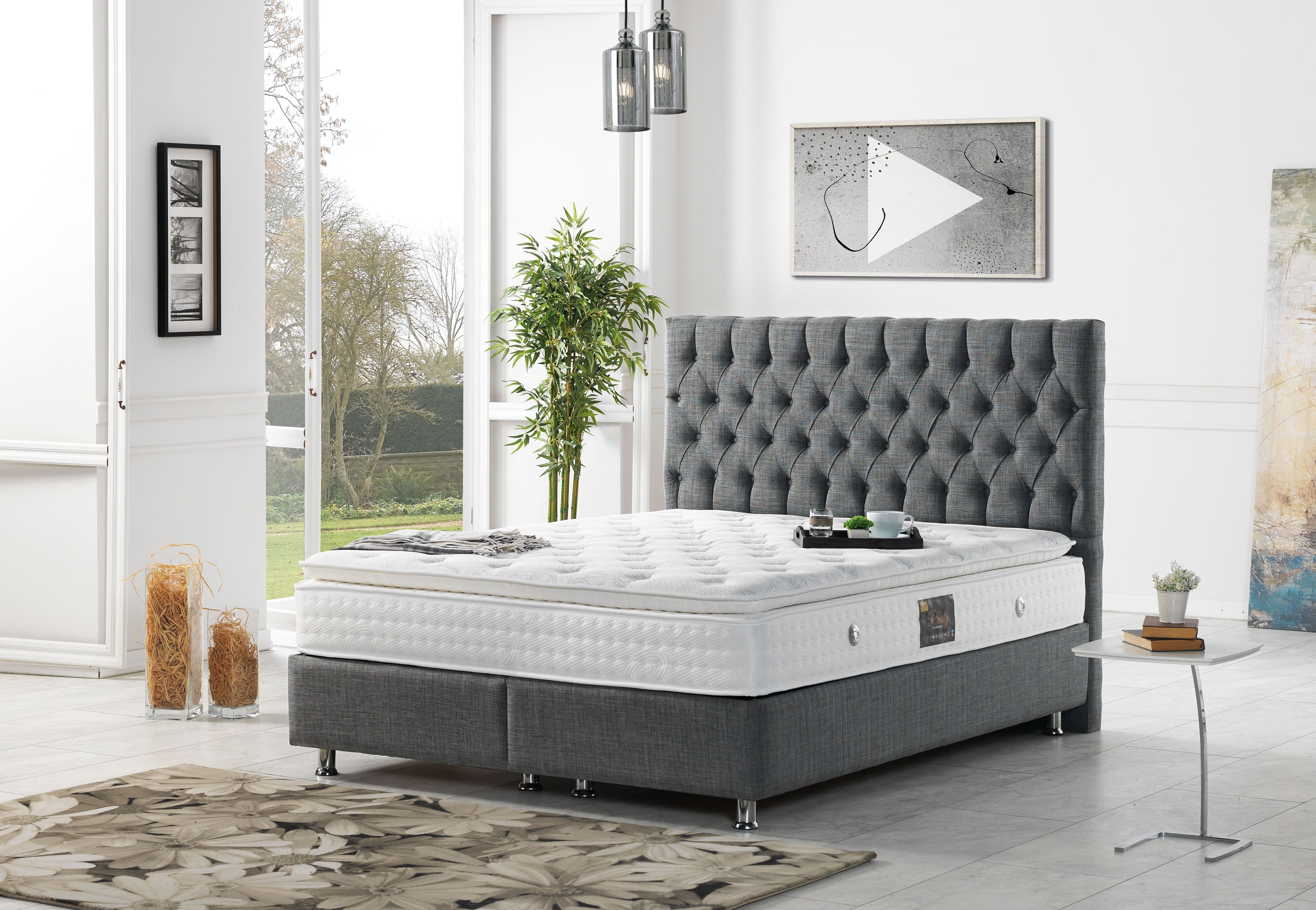 Schlaffabrik Boxspringbett NEVADA (mit integriertem Topper), inkl. Matratze, Topper, Stauraum