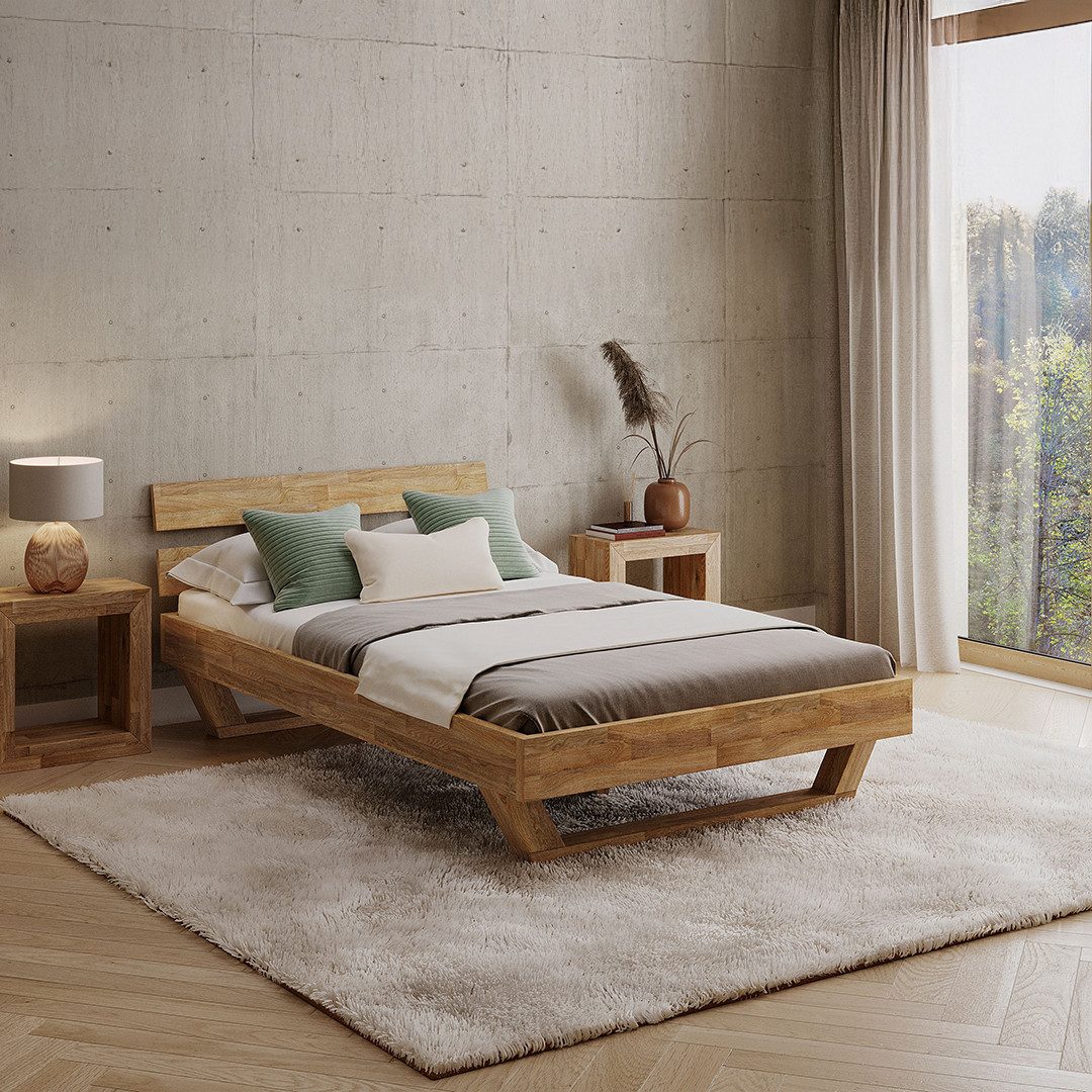 skølm Massivholzbett Nornir aus Eiche, natur geölt, verfügbar in 120/140/160/180 x 200 cm, mit Kopfteil