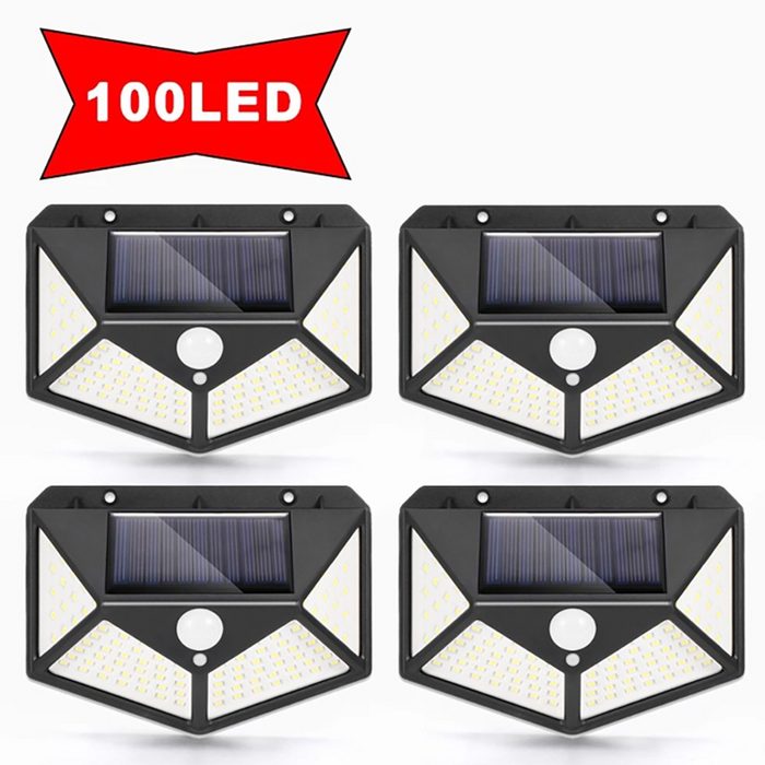 BlingBin LED Solarleuchte 100 LED Solarlampe Außen-Wandleuchte LED Solar Außenleuchte [4 Stück]