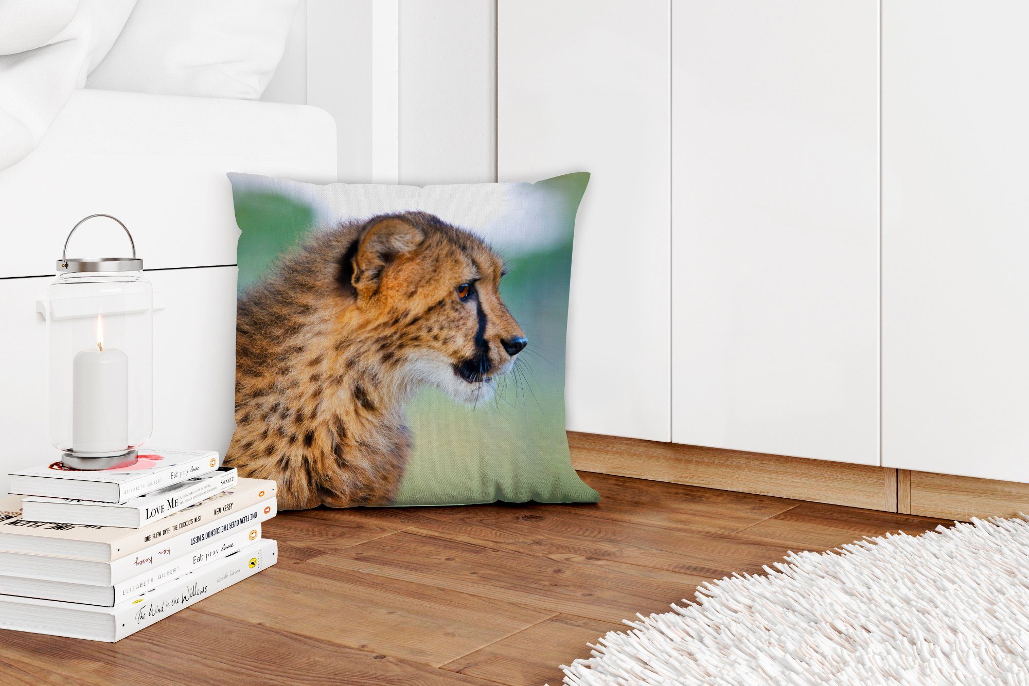 Leopard mit Zierkissen - Füllung Kopf Haar, Wohzimmer, Dekokissen Schlafzimmer, MuchoWow für Sofakissen Deko, -