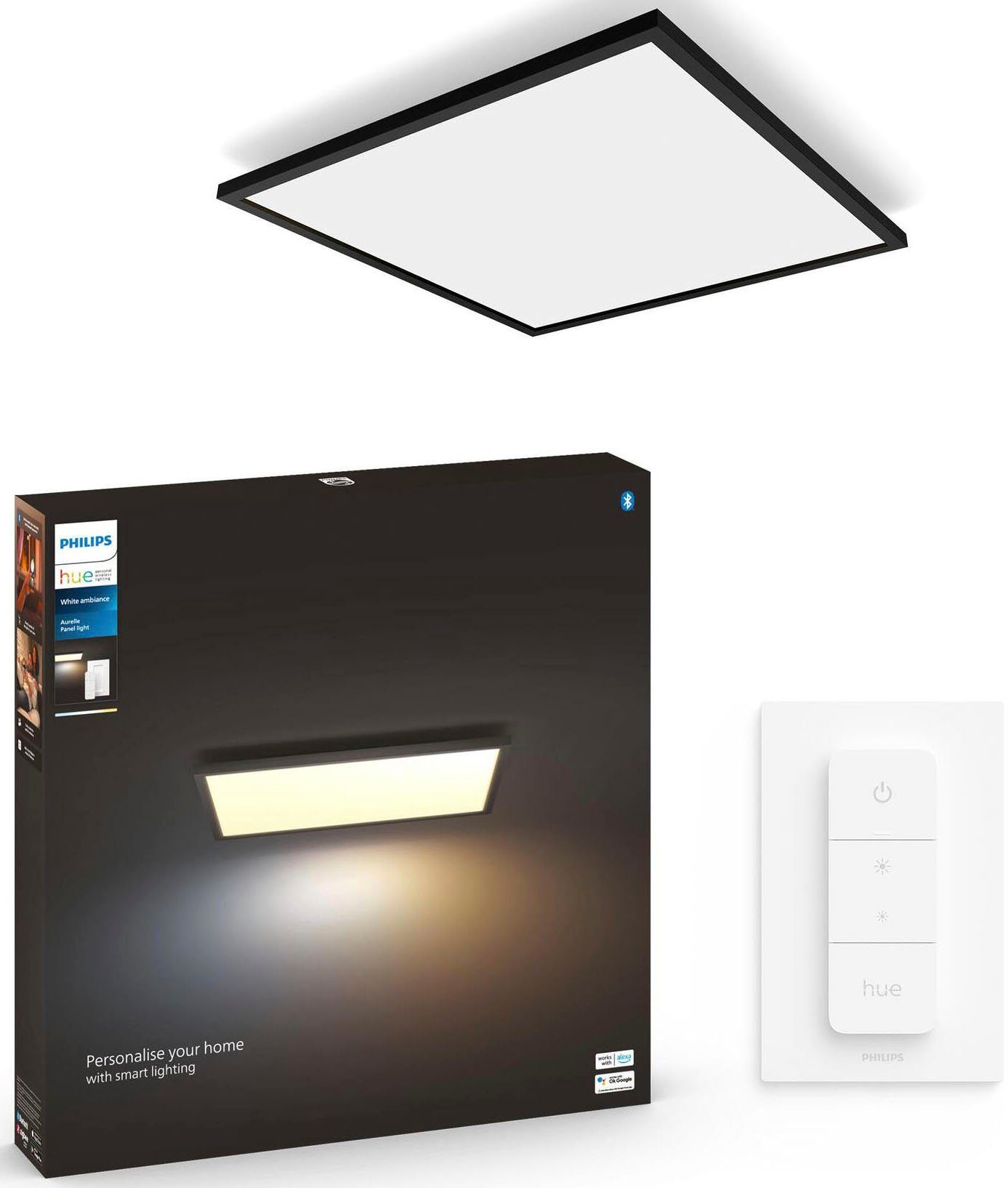Philips Hue LED Deckenleuchte Aurelle, Bluetooth, Dimmfunktion, LED fest integriert, warmweiß - kaltweiß, mit Dimmschalter