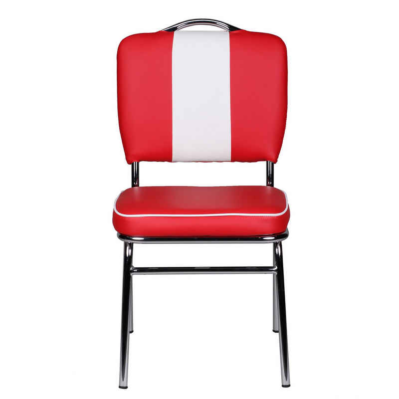 Wohnling 4-Fußstuhl WL1.715 (American Diner, Küchenstuhl Kunstleder Rot Weiß), Esszimmerstuhl USA, Design Polsterstuhl Esszimmer