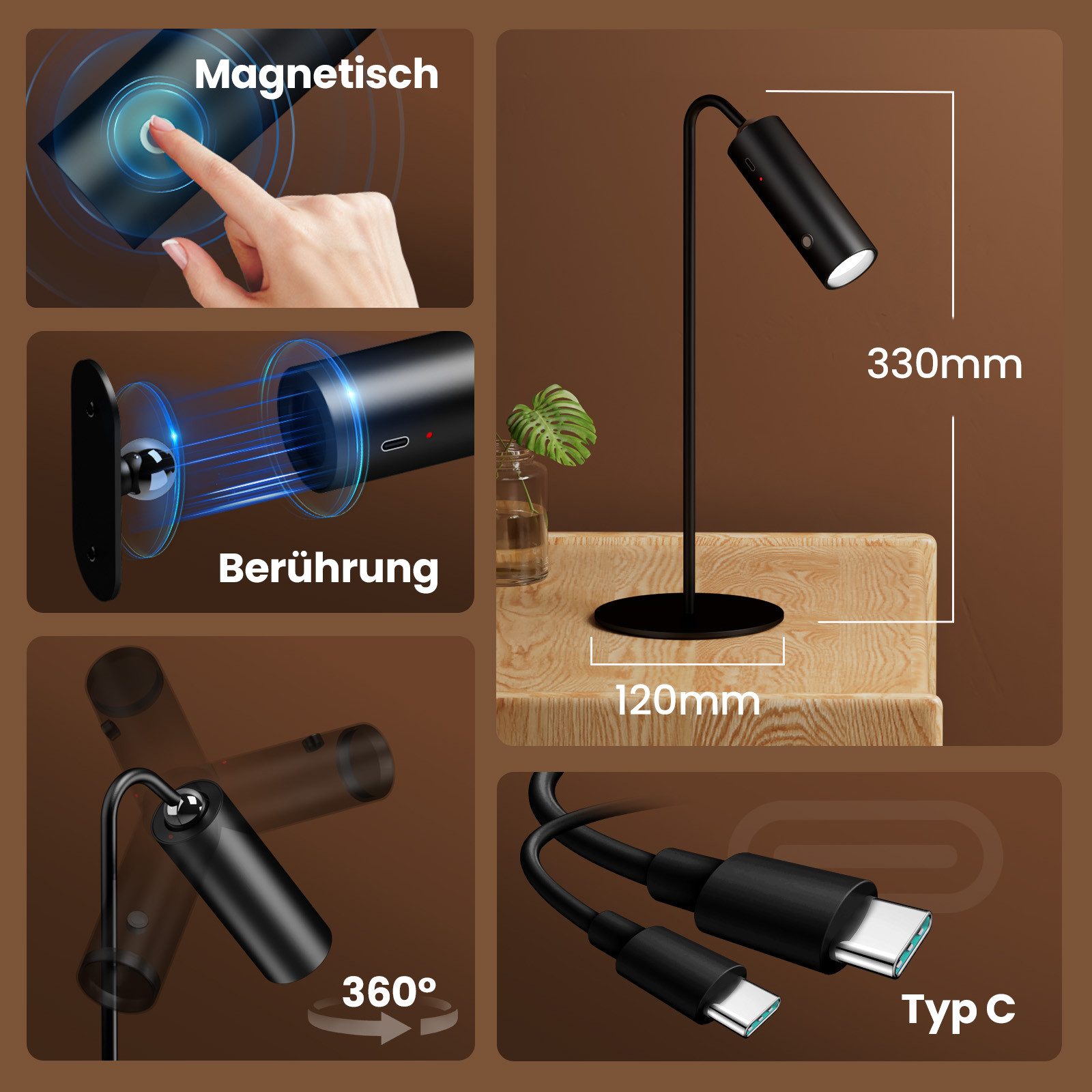 EMKE Tischleuchte 6-in-1 magnetische Schreibtischlampe Wandleuchte, günstig online kaufen