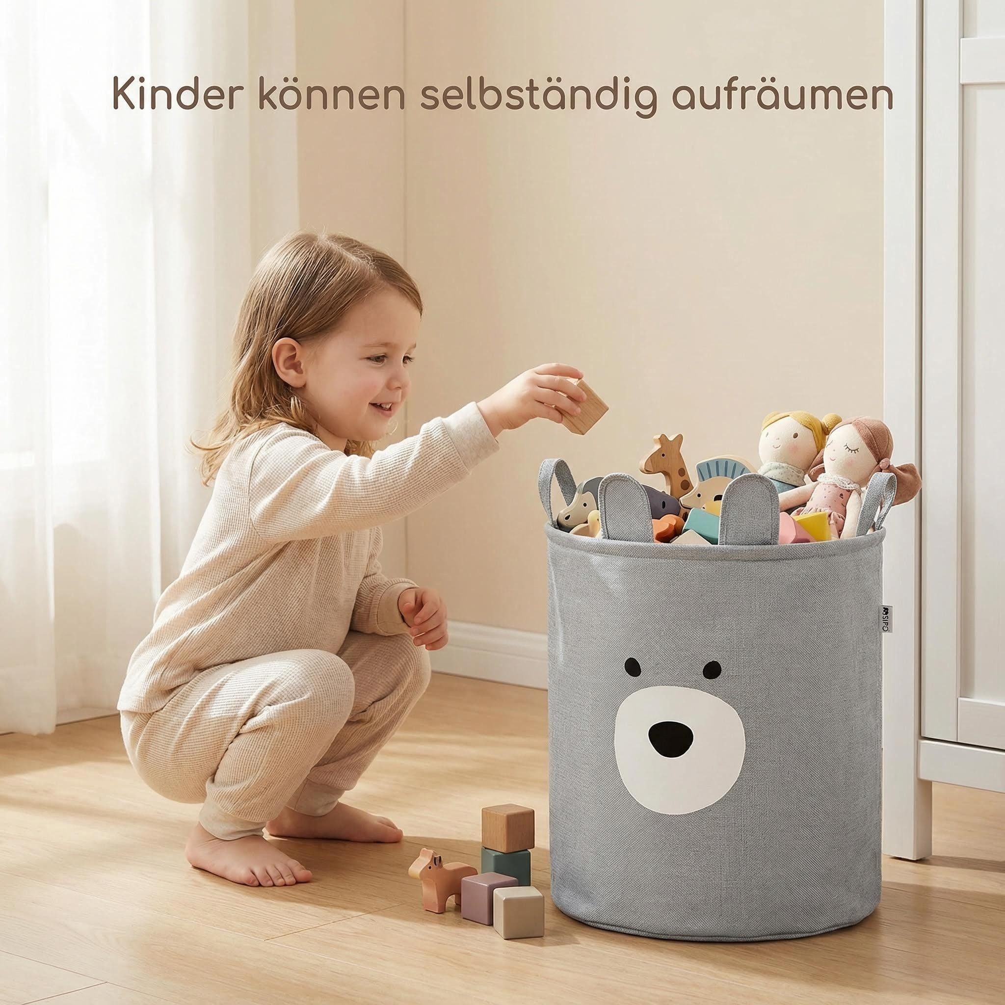 Sipo Aufbewahrungskorb (1 Stück), Großer Spielzeugkorb mit Bärenmotiv, 63 L Stoffkorb