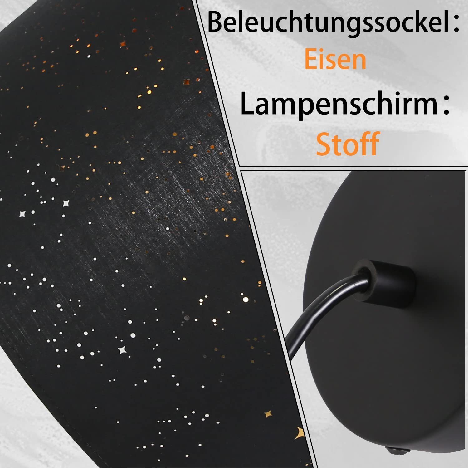 Stern E27 Schwarz Stoffschirm ZMH LED für Design Esszimmer, Modern Pendelleuchte Deko wechselbar