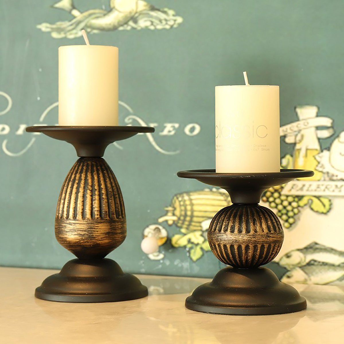 2 Metall Vintage Stück CTGtree Set Kerzenständer St) Kerzenständer (2 Schwarz