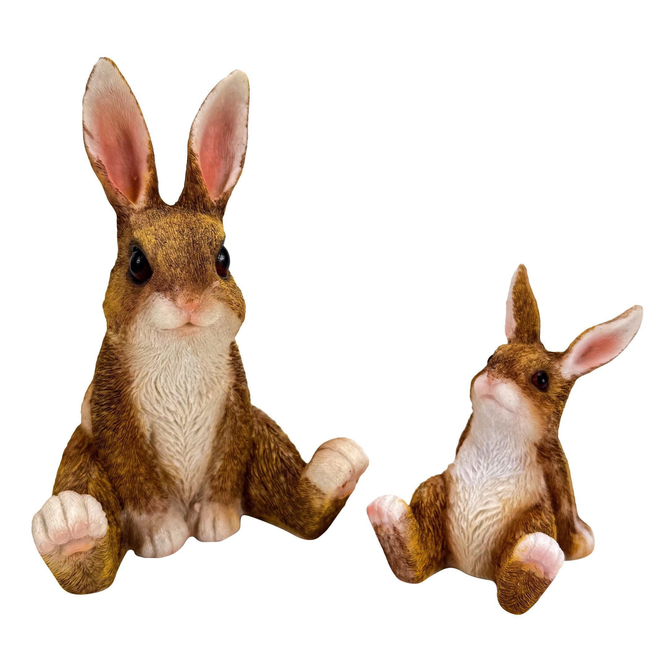 Online-Fuchs Dekofigur Gartenfiguren 2 Hasen, Kaninchen für draußen - Deko Frühling & Sommer (9 und 15,5 cm groß, süßes Design), aus langlebigem Kunstharz gefertigt - Wetterfest