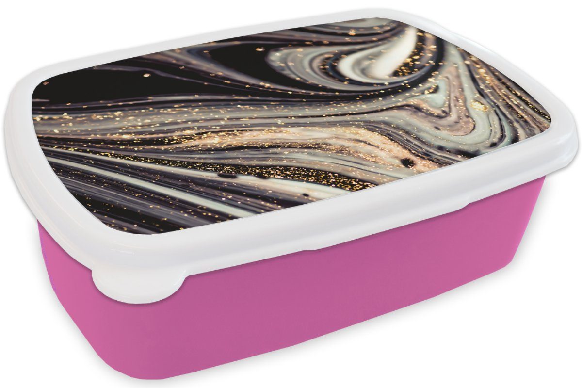 - Kunststoff rosa Marmoroptik (2-tlg), Mädchen, für Glitter - Lunchbox MuchoWow Erwachsene, - Gold Brotdose Weiß Kunststoff, Kinder, Marmor, Snackbox, Schwarz Brotbox - -