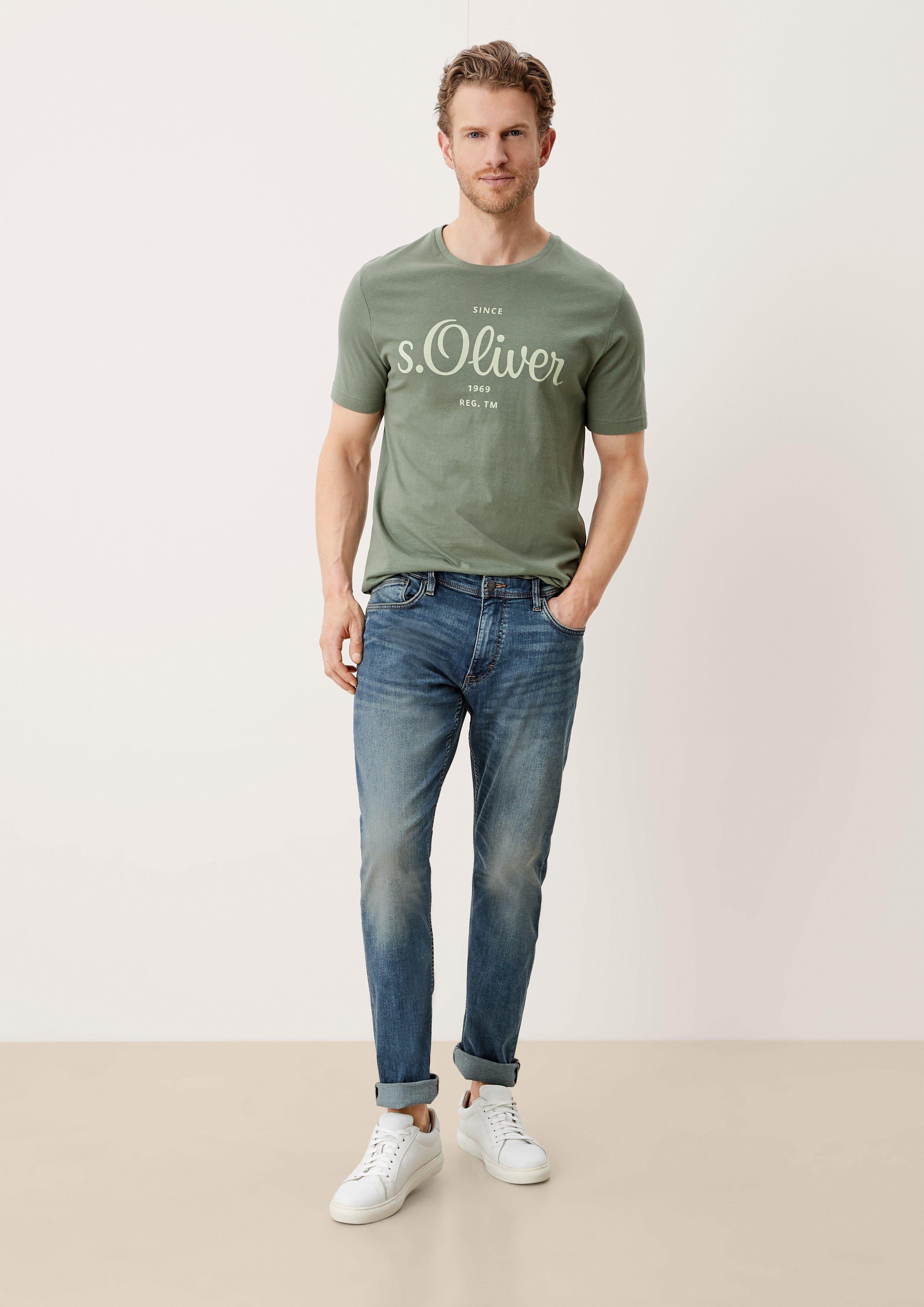 s.Oliver 5-Pocket-Jeans Jeans Keith / Slim Fit / Mid Rise / Slim Leg Destroyes, Waschung light blue sretche