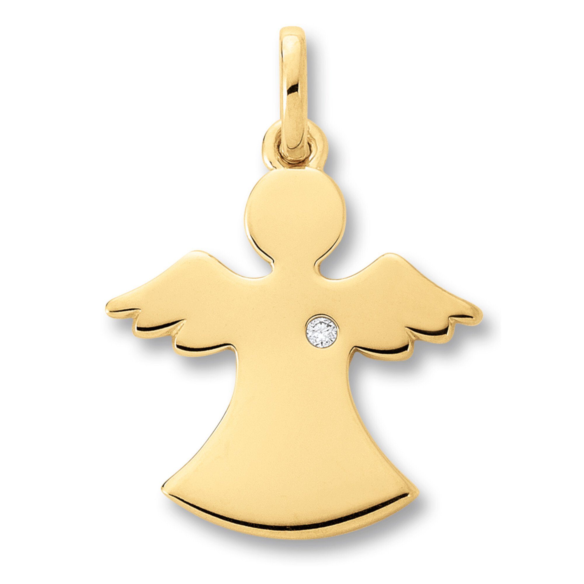 Gelbgold, Anhänger aus Kette Damen ct Schmuckset verstellbarer Engel - Anhänger ELEMENT Diamant mit 0.01 Set Halskette 585 mit Brillant ONE