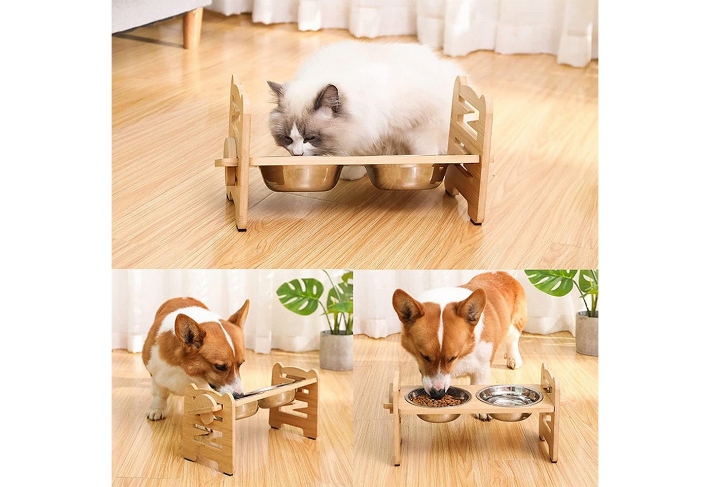Thumbnail - YINDN Futternapf 2er Set Katzen-Futternäpfe, Futternapf, einstellbare Höhe und Neigung, Edelstahl, Katzennapf, Hundenapf...