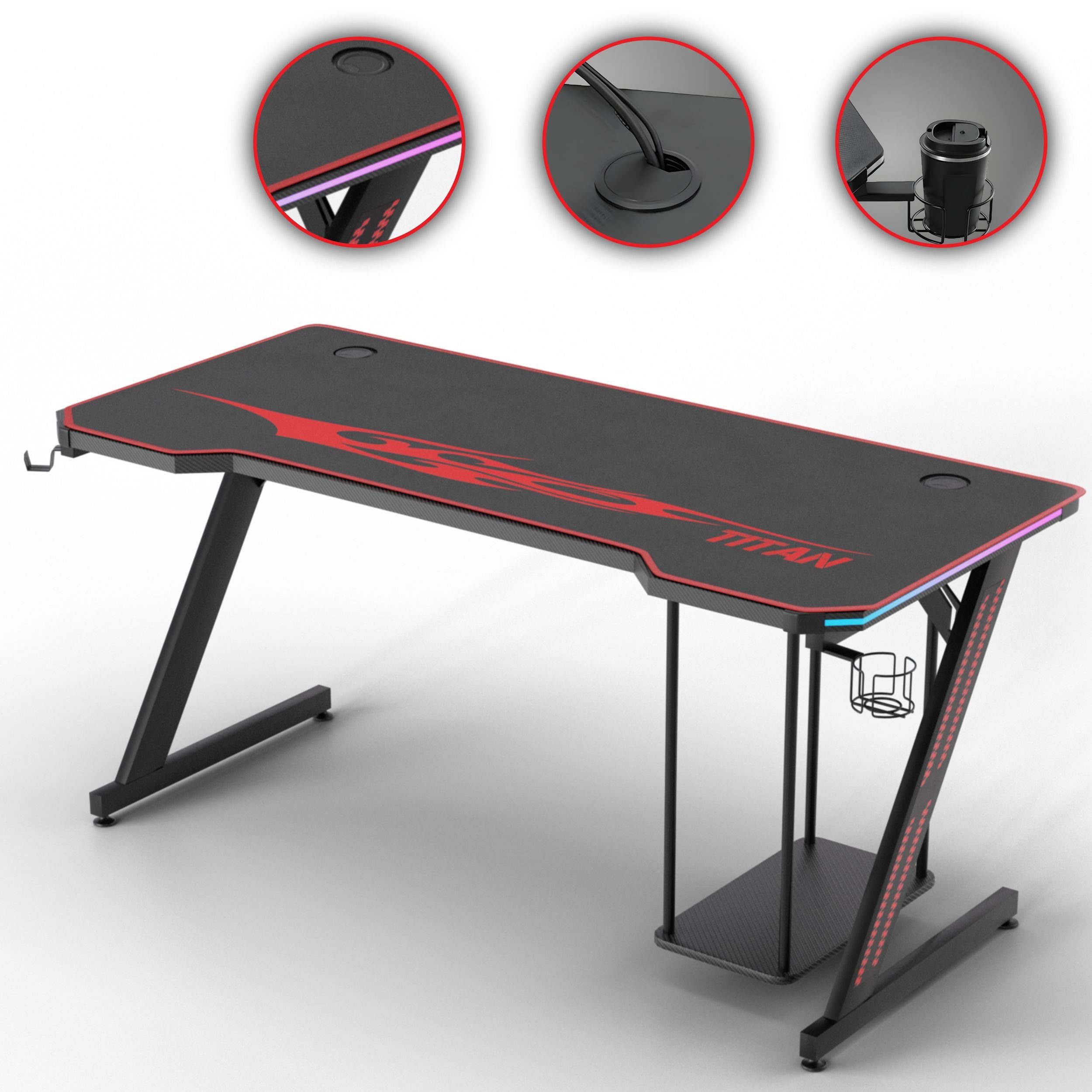 MY SIT Schreibtisch Gaming Tisch 140 cm TITAN mit LED Beleuchtung und Mausp günstig online kaufen