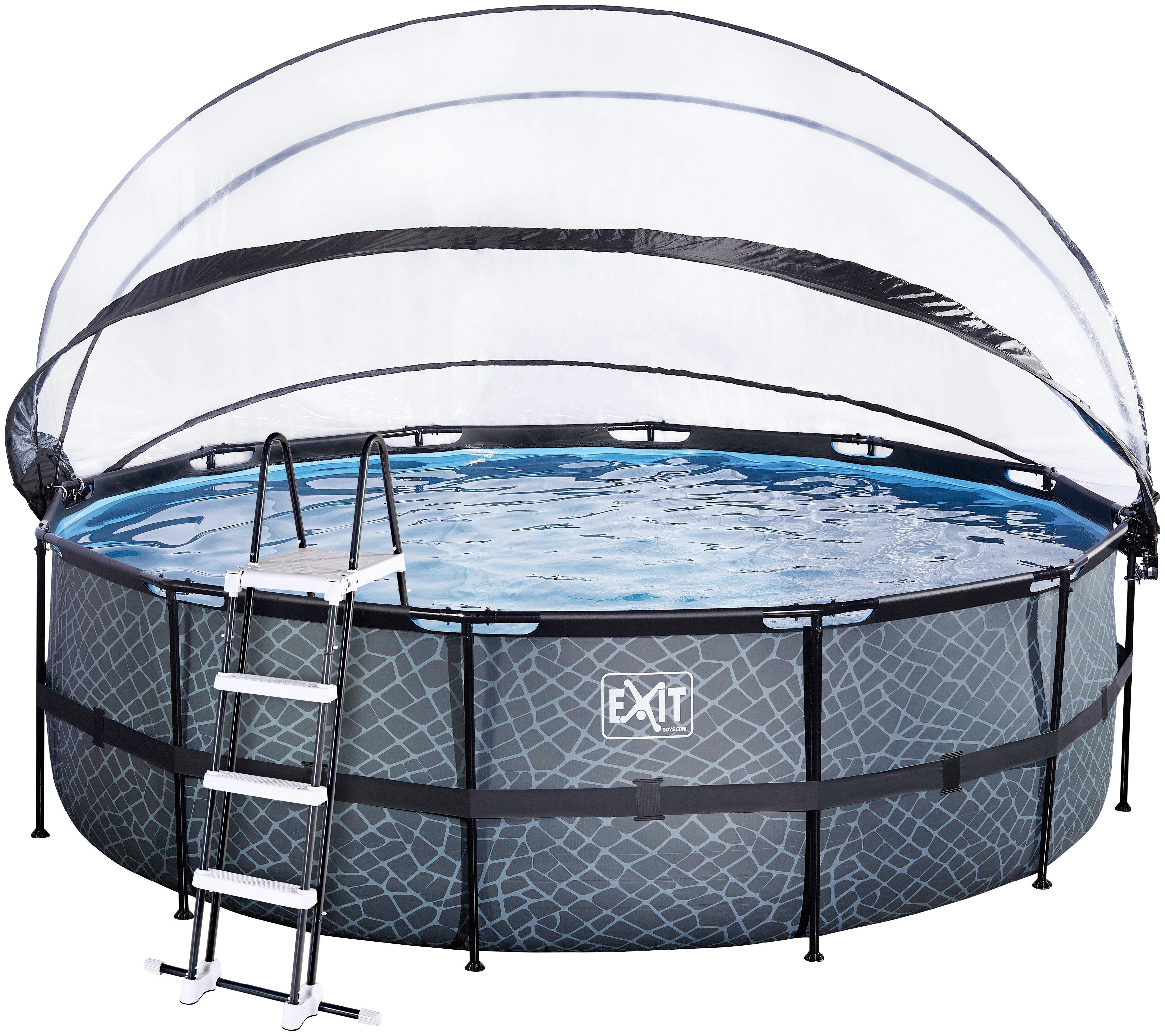 EXIT Framepool inkl. multifunktionaler Poolabdeckung und Sicherheitsleiter (Set, 4-tlg), ØxH: 450x122 cm, mit Sandfilteranlage