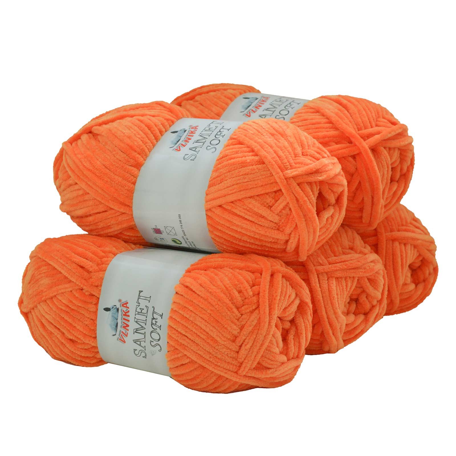 VLNIKA 500g Strickgarn Samet Soft Chenille-Strickgarn Samtwolle flauschig Häkelwolle, 500 m (Sparpaket), 251 orange