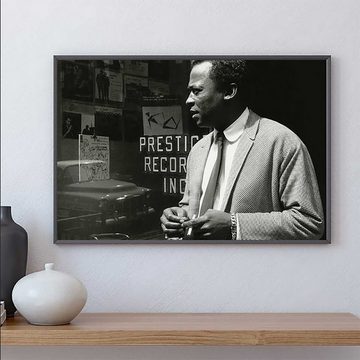 TPFLiving Kunstdruck (OHNE RAHMEN) Poster - Leinwand - Wandbild, Miles Davis - Schwarz-weiß Kunstdrucke des Jazz-Trompeters - (Leinwand Wohnzimmer, Leinwand Bilder, Kunstdruck), Leinwand bunt - Größe 13x18cm